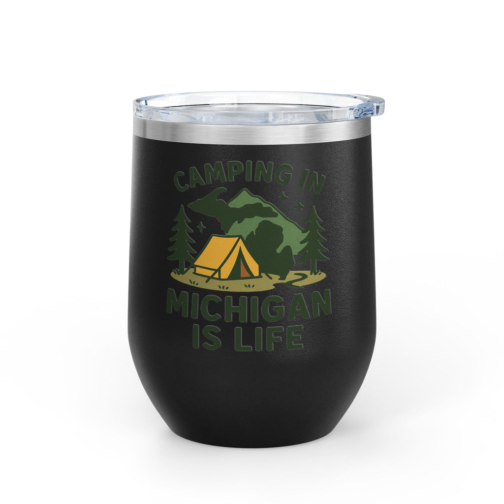 Camping in Michigan Wine Tumbler, 12oz - Perfect for Outdoor Lovers, Gifts for Campers, Travel Mug, Summer Picnics, Adventure Awaits