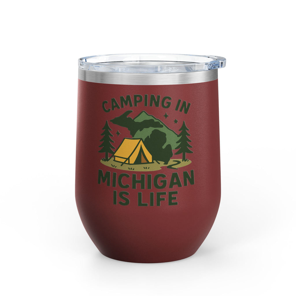 Camping in Michigan Wine Tumbler, 12oz - Perfect for Outdoor Lovers, Gifts for Campers, Travel Mug, Summer Picnics, Adventure Awaits