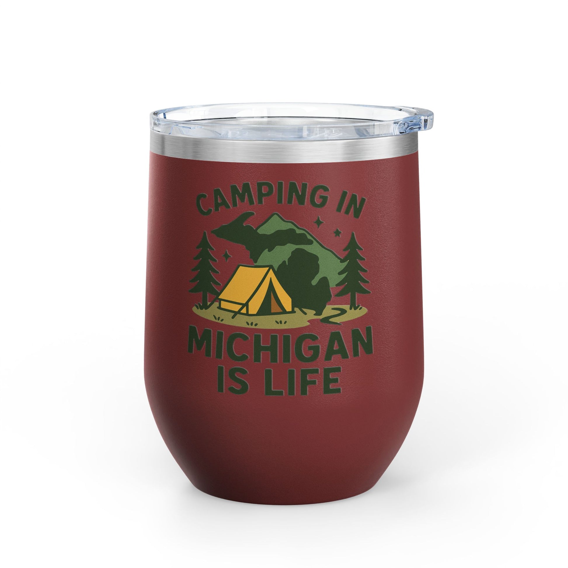 Camping in Michigan Wine Tumbler, 12oz - Perfect for Outdoor Lovers, Gifts for Campers, Travel Mug, Summer Picnics, Adventure Awaits