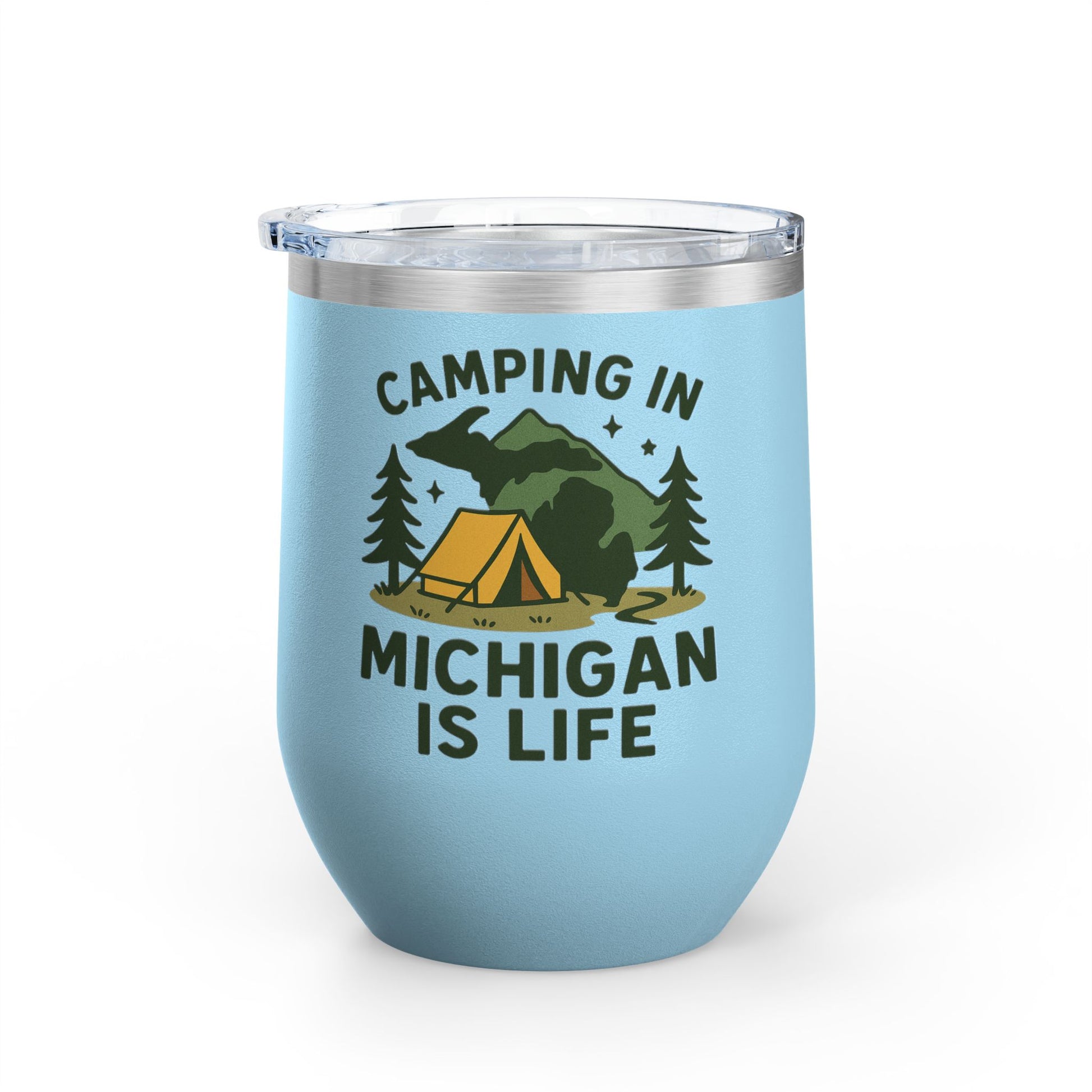 Camping in Michigan Wine Tumbler, 12oz - Perfect for Outdoor Lovers, Gifts for Campers, Travel Mug, Summer Picnics, Adventure Awaits