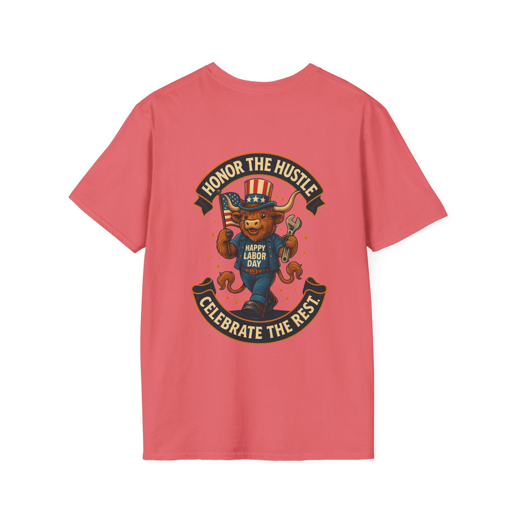 Celebrate Labor Day with Our Happy Highland Cow T-Shirt Front and Back!