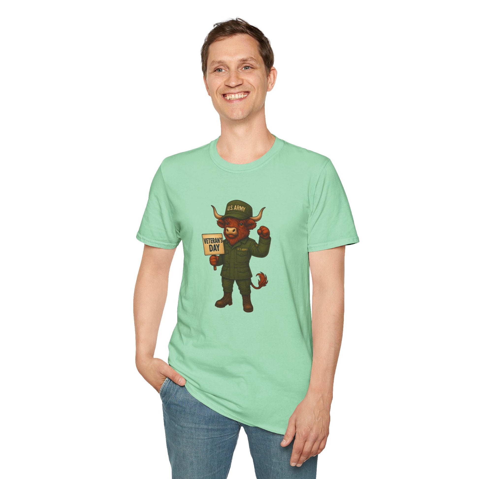 Veteran's Day Army Highland Cow T-Shirt