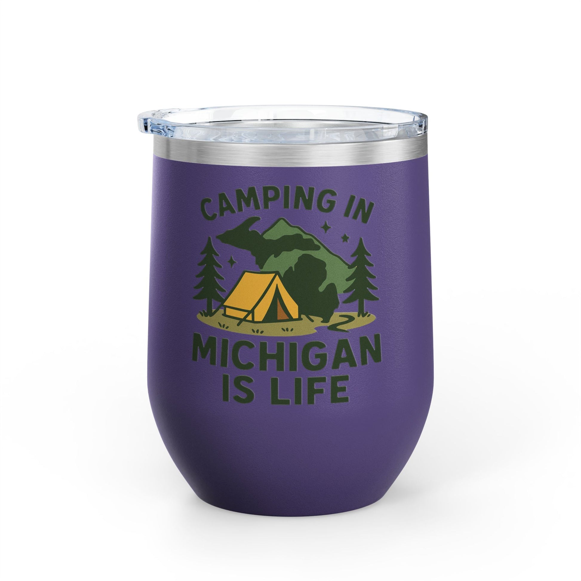 Camping in Michigan Wine Tumbler, 12oz - Perfect for Outdoor Lovers, Gifts for Campers, Travel Mug, Summer Picnics, Adventure Awaits