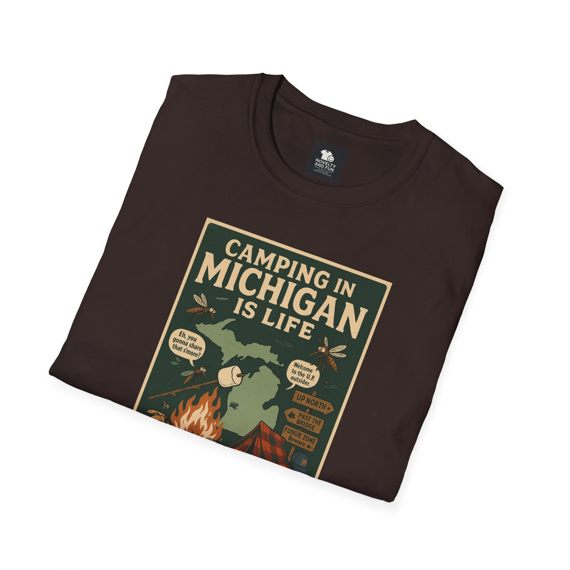 Camping in Michigan Unisex Softstyle T-Shirt, Outdoor Adventure Shirt, Ideal Gift for Campers, Nature Lovers, Summer Fun