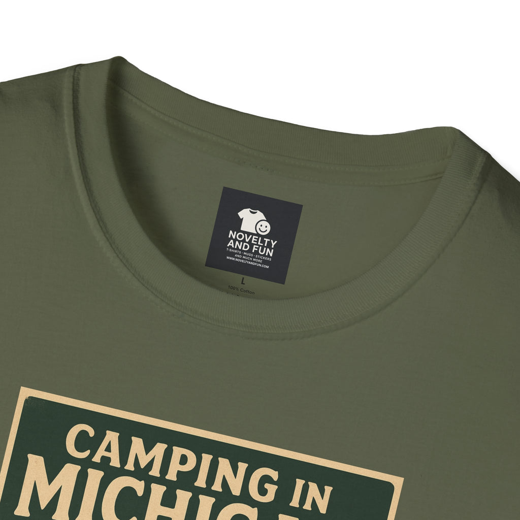 Camping in Michigan Unisex Softstyle T-Shirt, Outdoor Adventure Shirt, Ideal Gift for Campers, Nature Lovers, Summer Fun