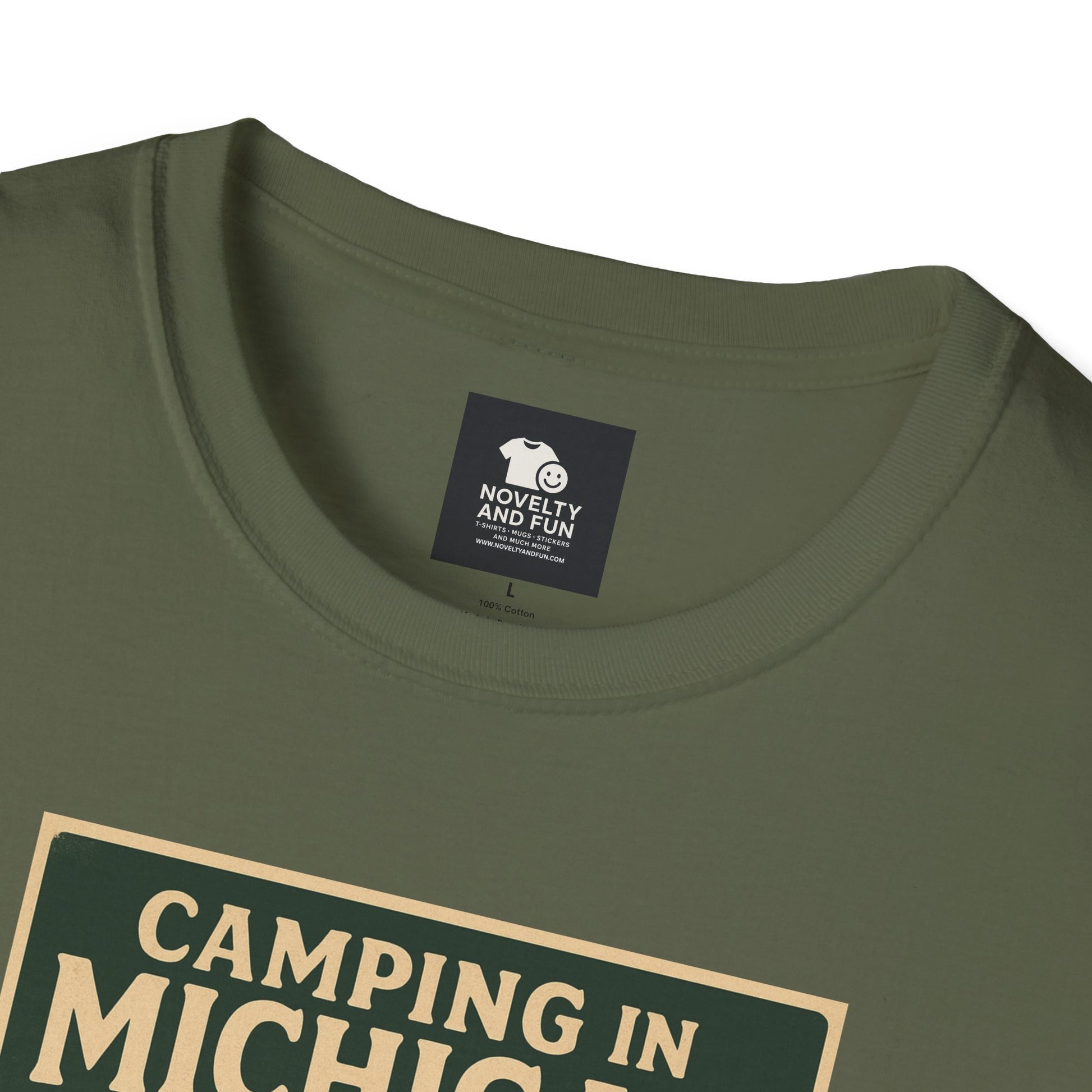Camping in Michigan Unisex Softstyle T-Shirt, Outdoor Adventure Shirt, Ideal Gift for Campers, Nature Lovers, Summer Fun