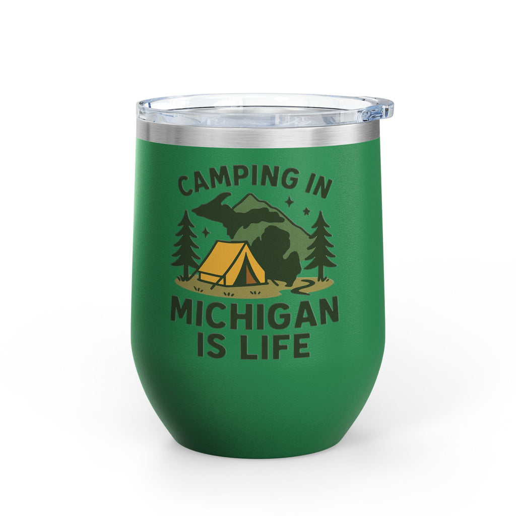 Camping in Michigan Wine Tumbler, 12oz - Perfect for Outdoor Lovers, Gifts for Campers, Travel Mug, Summer Picnics, Adventure Awaits
