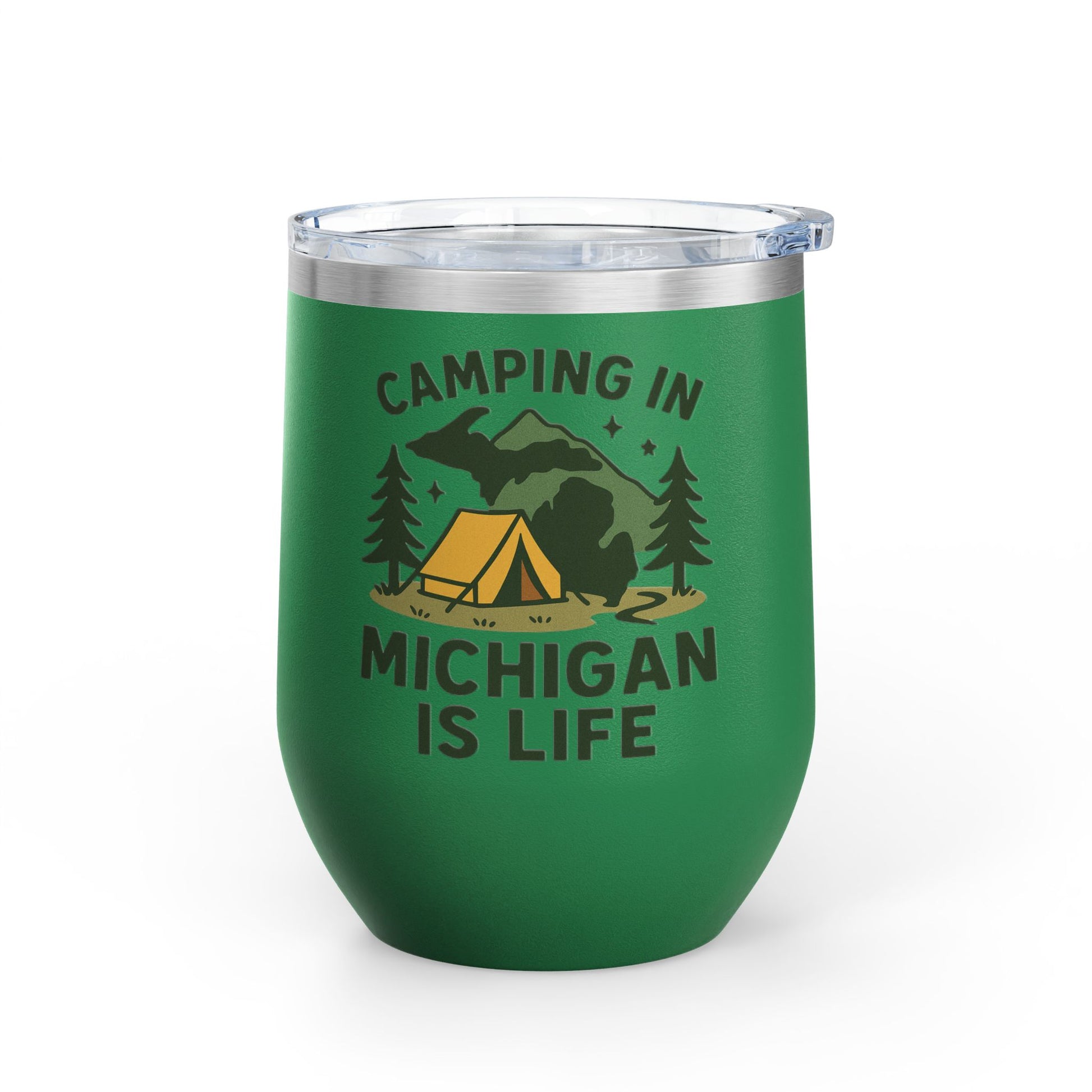 Camping in Michigan Wine Tumbler, 12oz - Perfect for Outdoor Lovers, Gifts for Campers, Travel Mug, Summer Picnics, Adventure Awaits