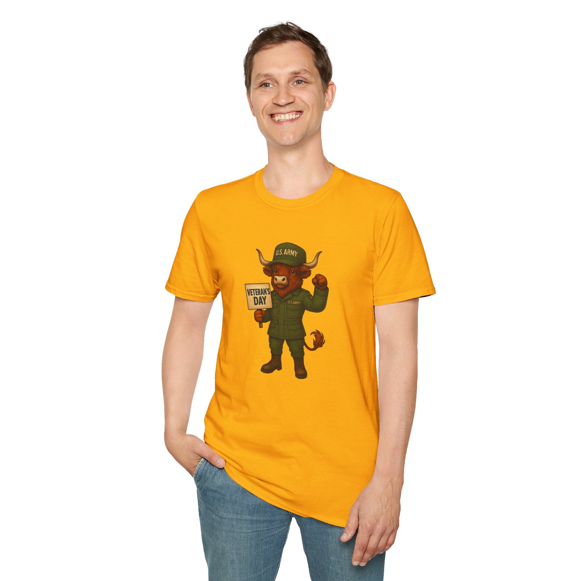 Veteran's Day Army Highland Cow T-Shirt