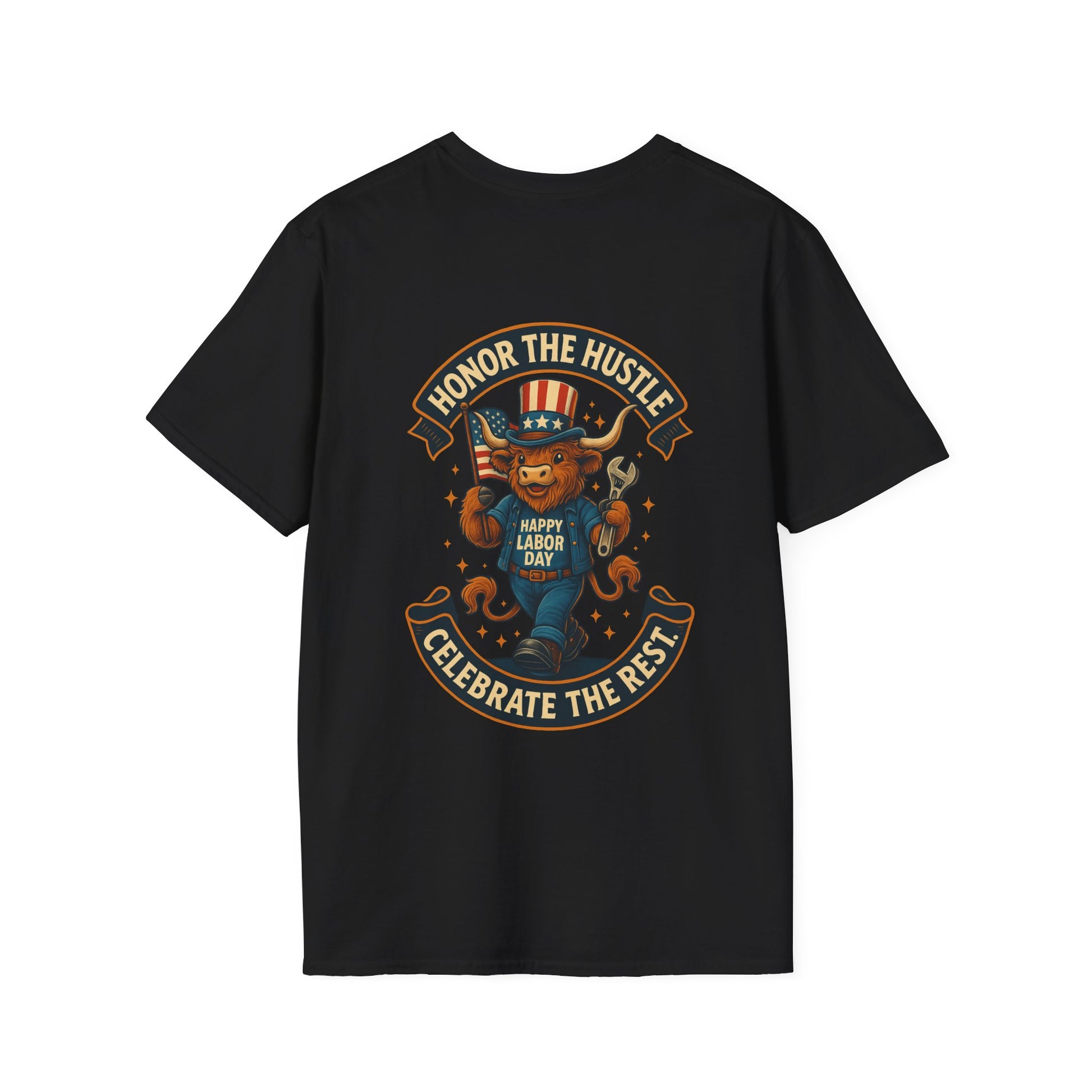 Celebrate Labor Day with Our Happy Highland Cow T-Shirt Front and Back!