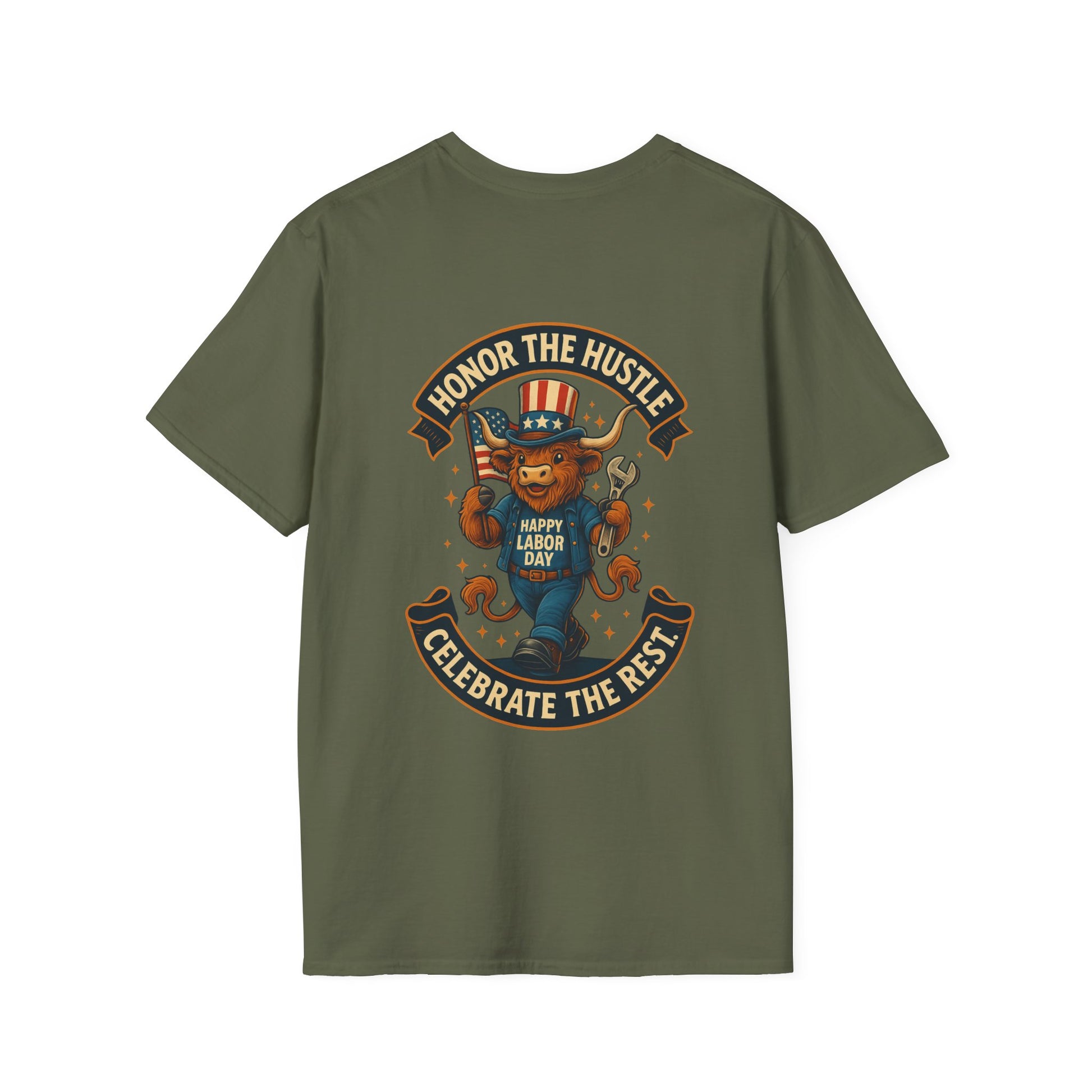 Celebrate Labor Day with Our Happy Highland Cow T-Shirt Front and Back!