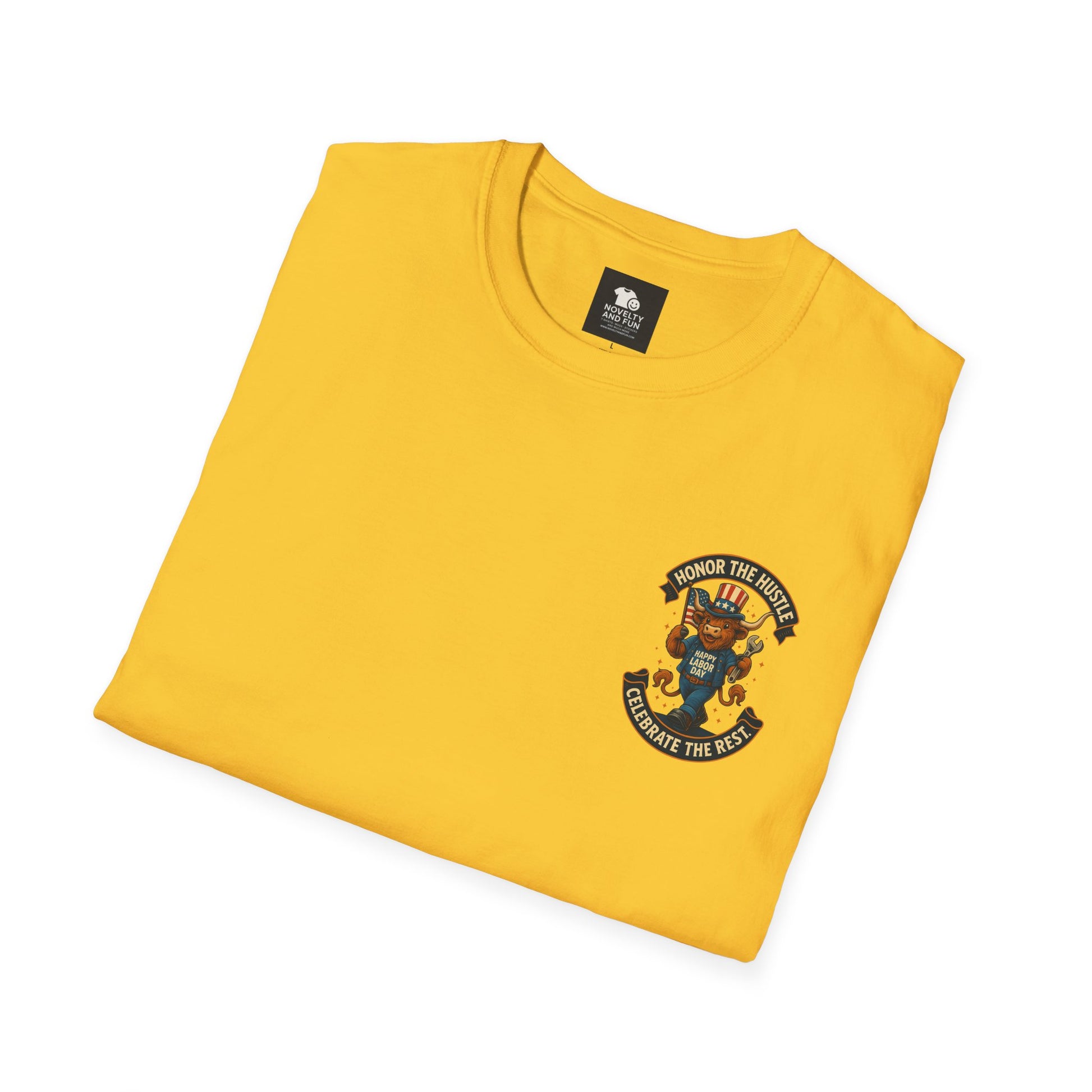 Celebrate Labor Day with Our Happy Highland Cow T-Shirt Front and Back!