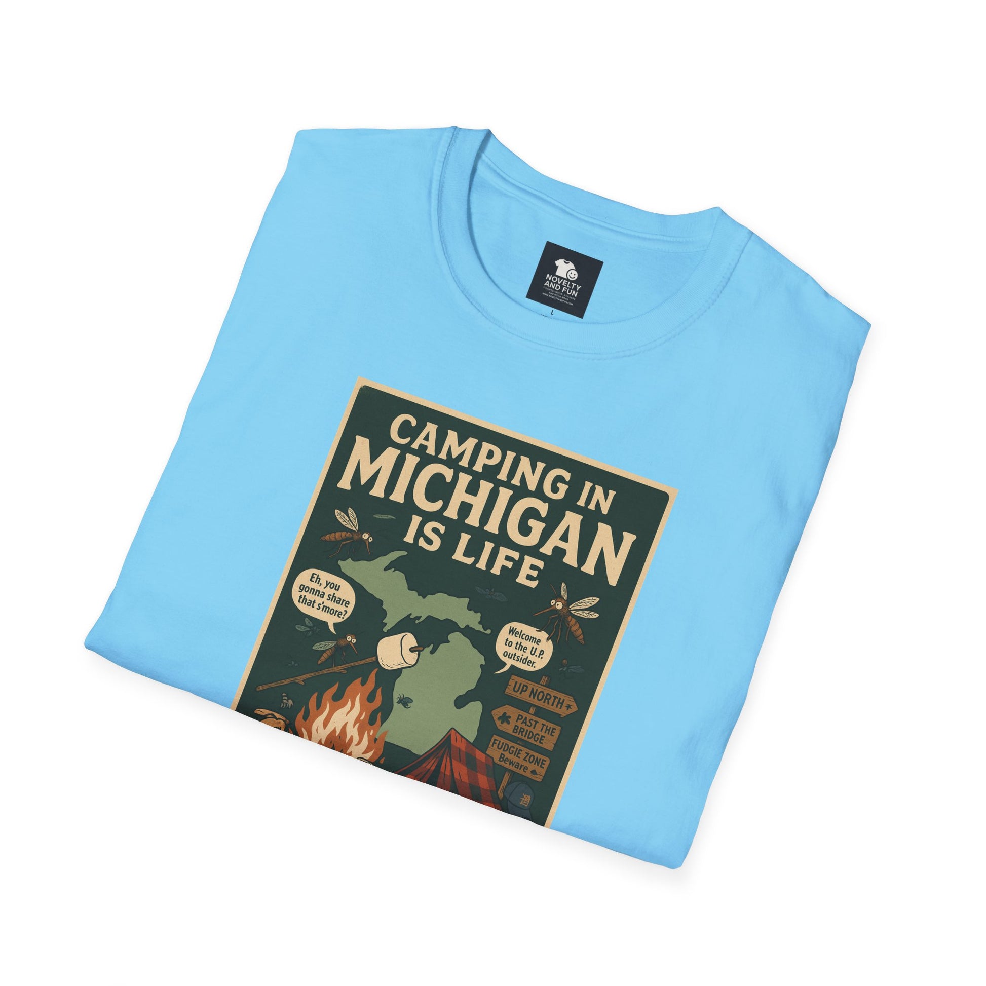 Camping in Michigan Unisex Softstyle T-Shirt, Outdoor Adventure Shirt, Ideal Gift for Campers, Nature Lovers, Summer Fun