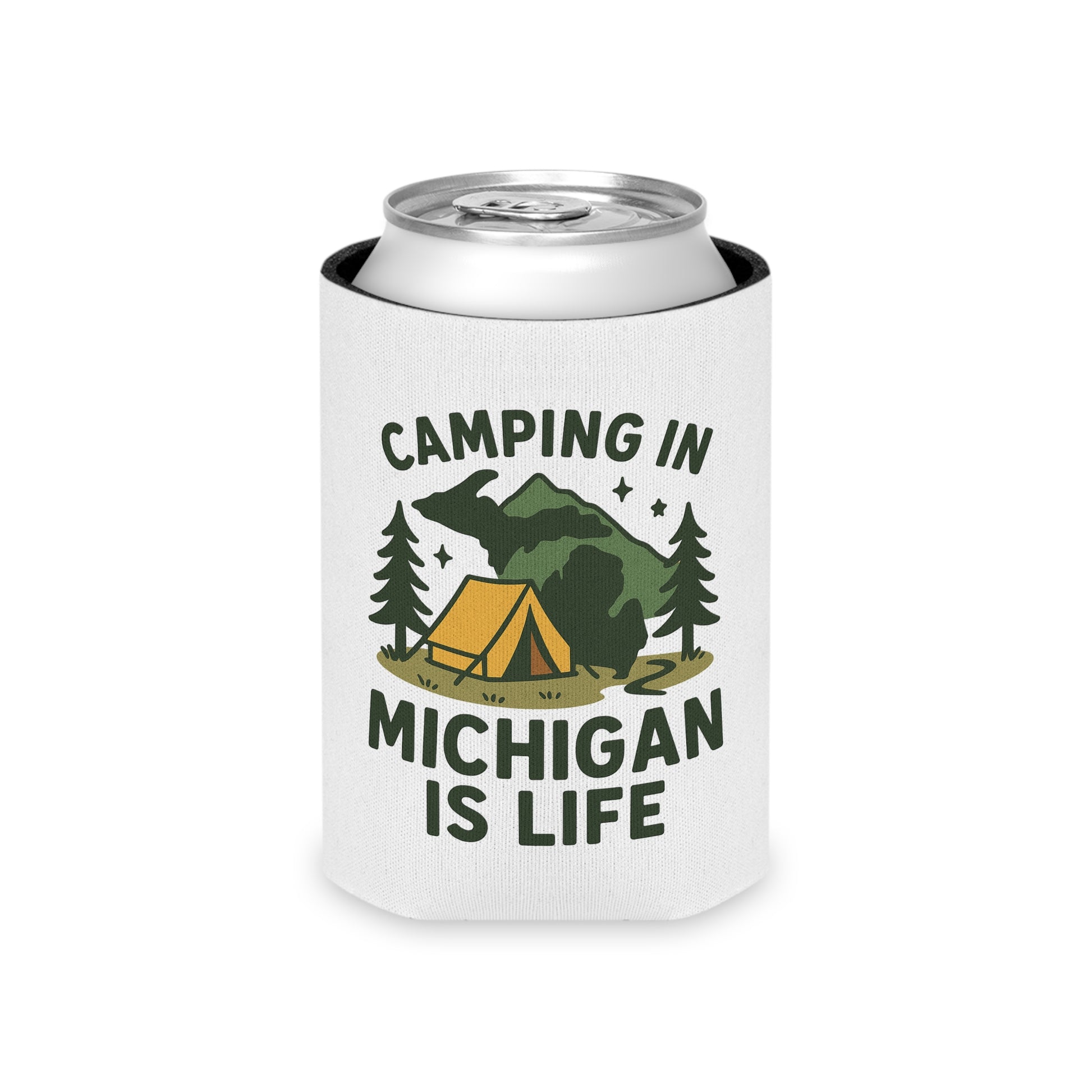 Camping Can Cooler, Michigan Camping Gift, Outdoor Beverage Holder, Summer BBQ Coolie, Hiking Party Accessories, Adventure Gear