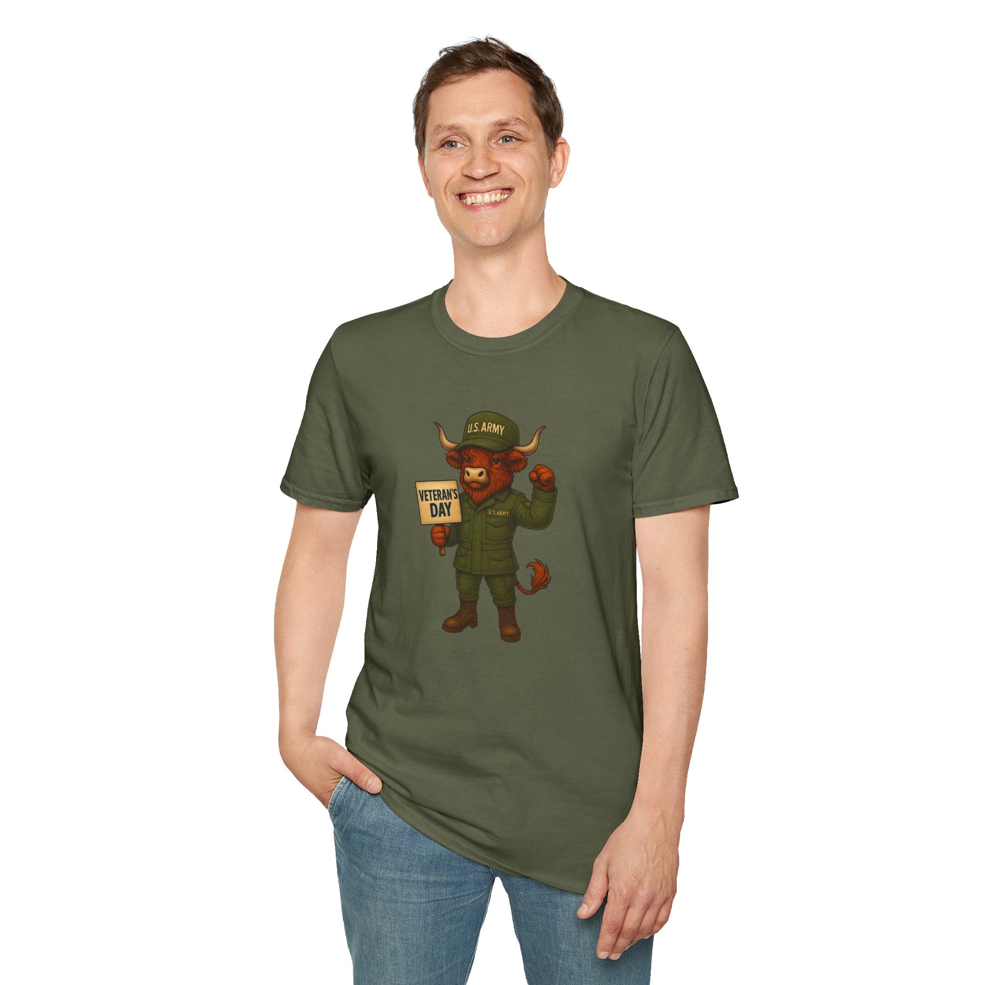 Veteran's Day Army Highland Cow T-Shirt
