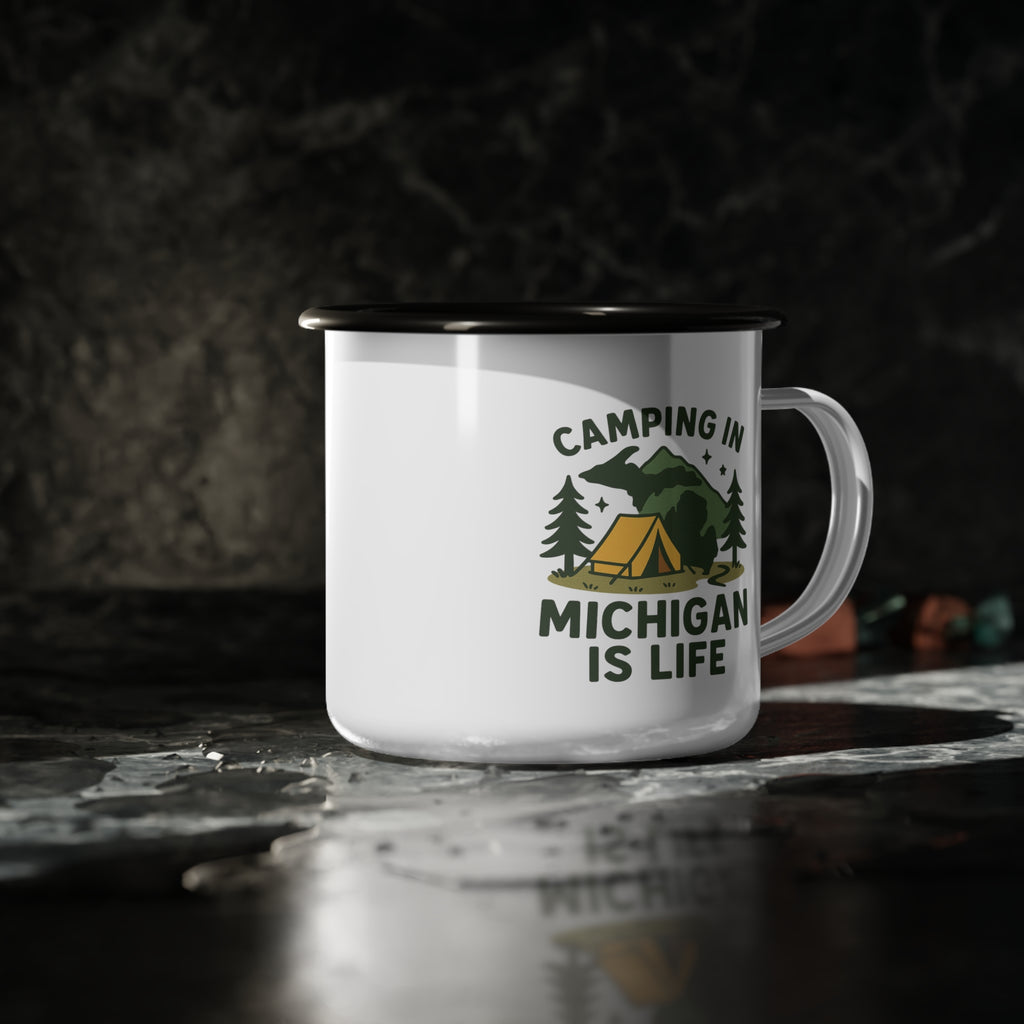 Camping Enamel Camp Cup - Adventure Lover's Mug, Outdoor Gifts, Michigan Campfire Decor, Unique Camping Accessories