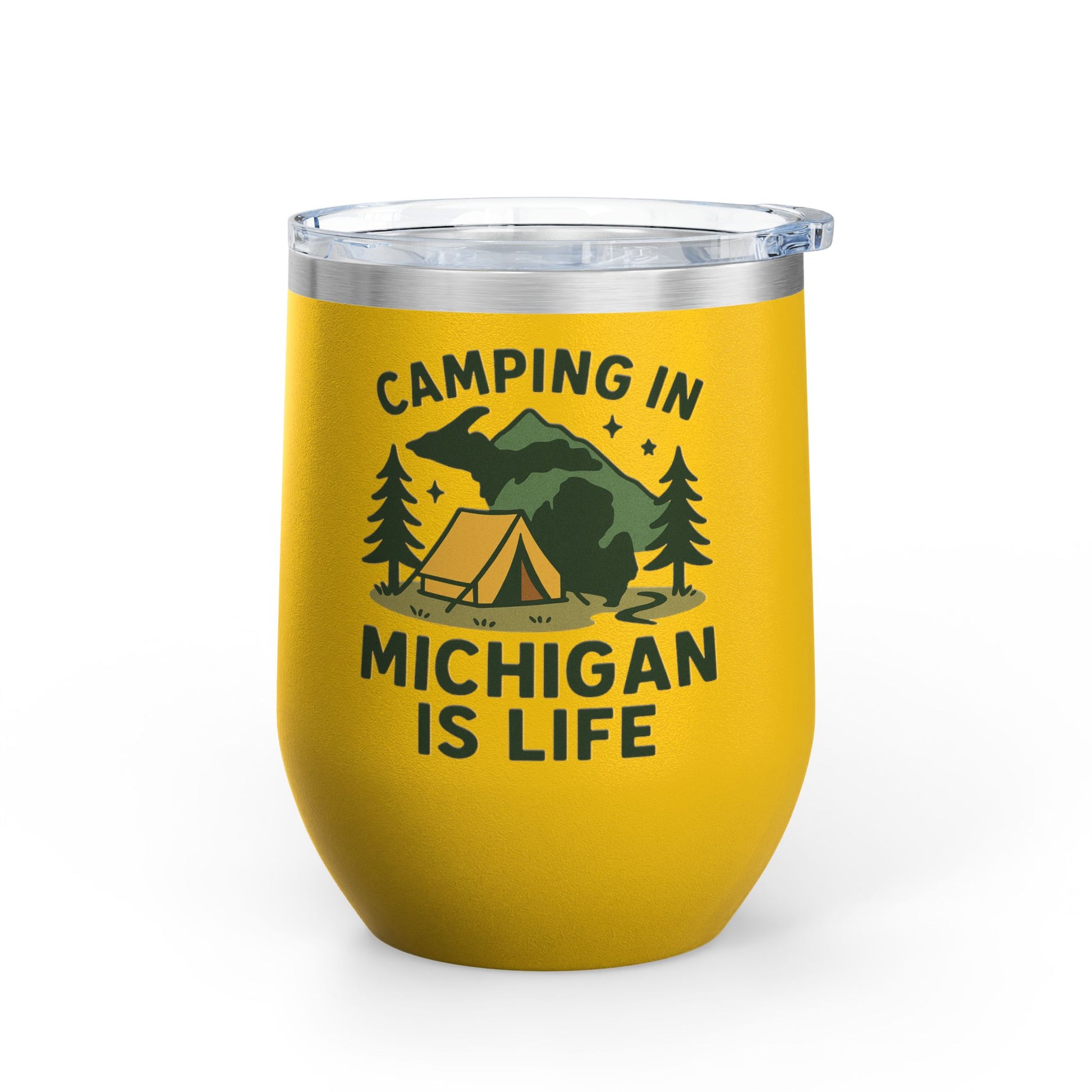 Camping in Michigan Wine Tumbler, 12oz - Perfect for Outdoor Lovers, Gifts for Campers, Travel Mug, Summer Picnics, Adventure Awaits