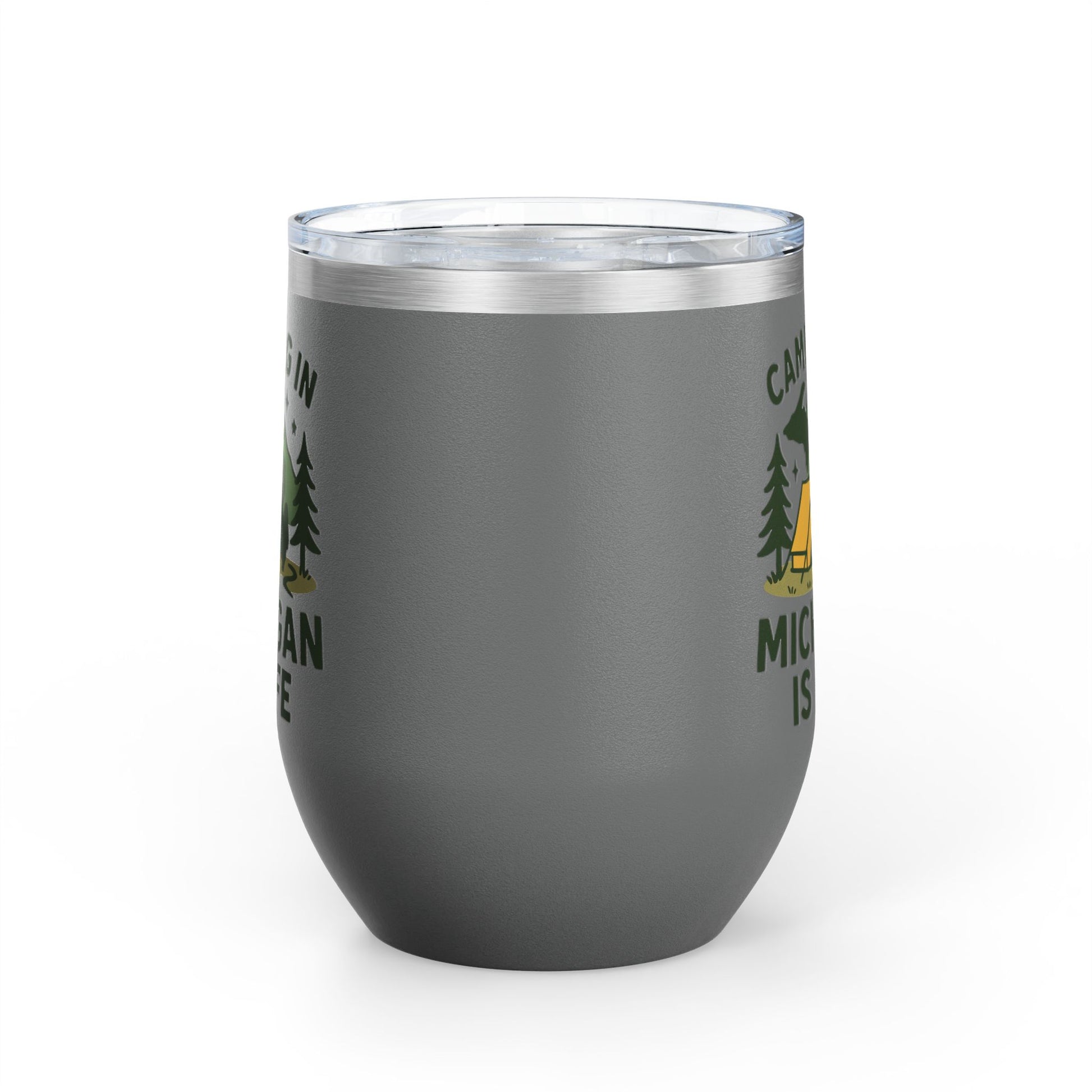 Camping in Michigan Wine Tumbler, 12oz - Perfect for Outdoor Lovers, Gifts for Campers, Travel Mug, Summer Picnics, Adventure Awaits