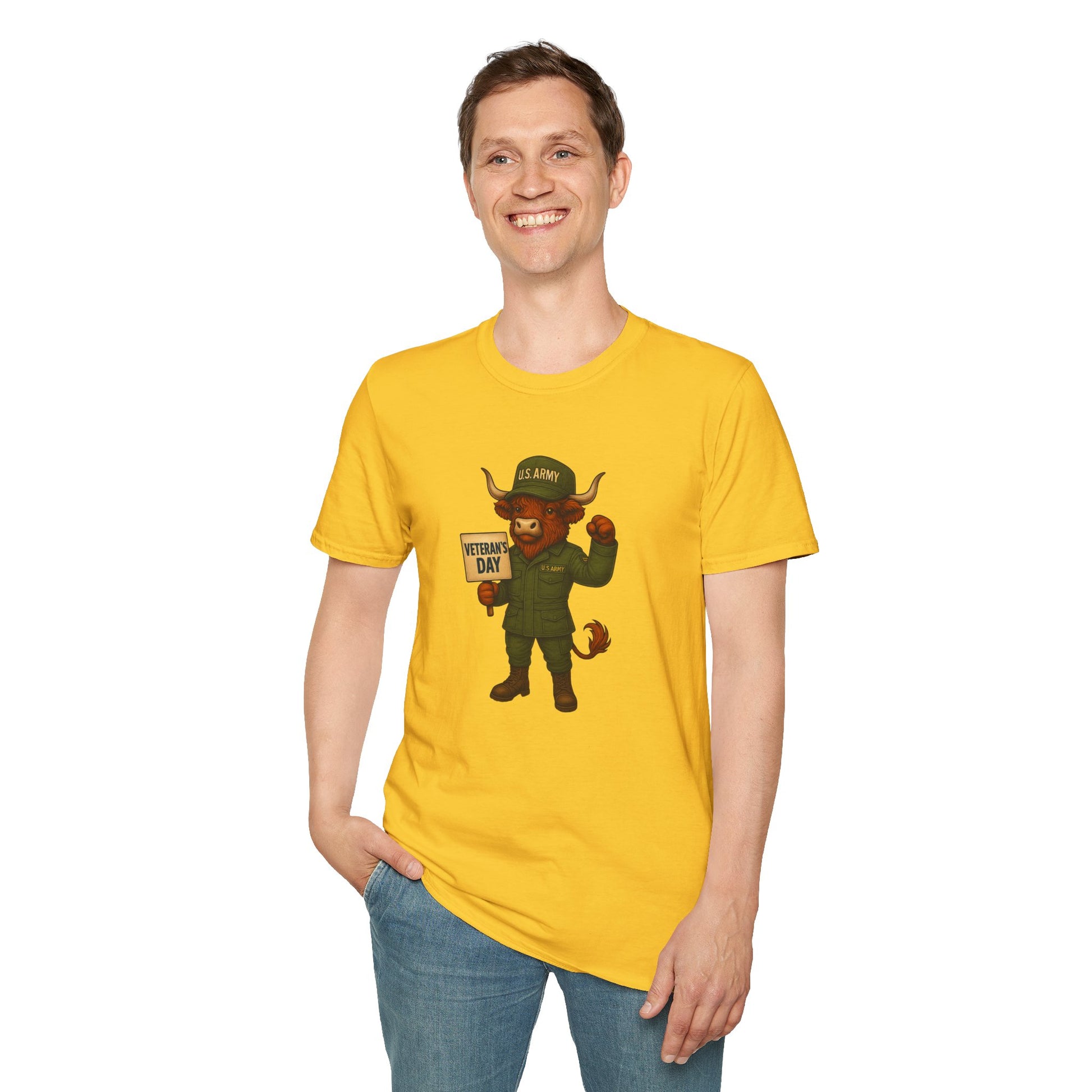 Veteran's Day Army Highland Cow T-Shirt