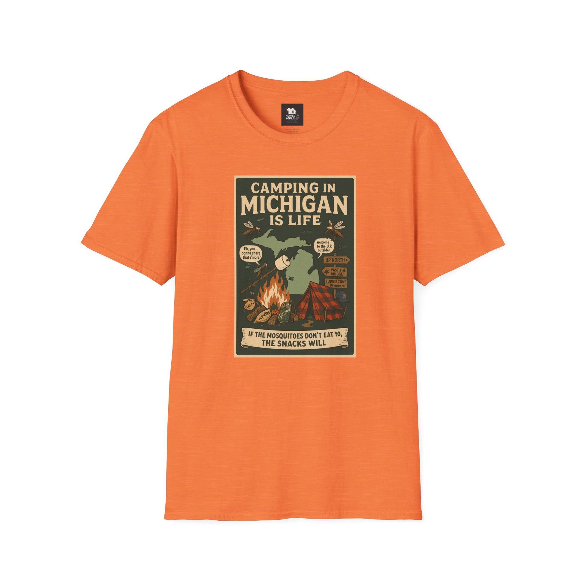Camping in Michigan Unisex Softstyle T-Shirt, Outdoor Adventure Shirt, Ideal Gift for Campers, Nature Lovers, Summer Fun