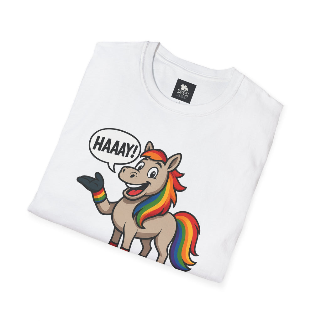Rainbow Horse Graphic HAAAY T-Shirt, Funny Gift, Pride Apparel, Cute Graphic Tee, LGBTQ Pride Shirt, Colorful Horse Tee,