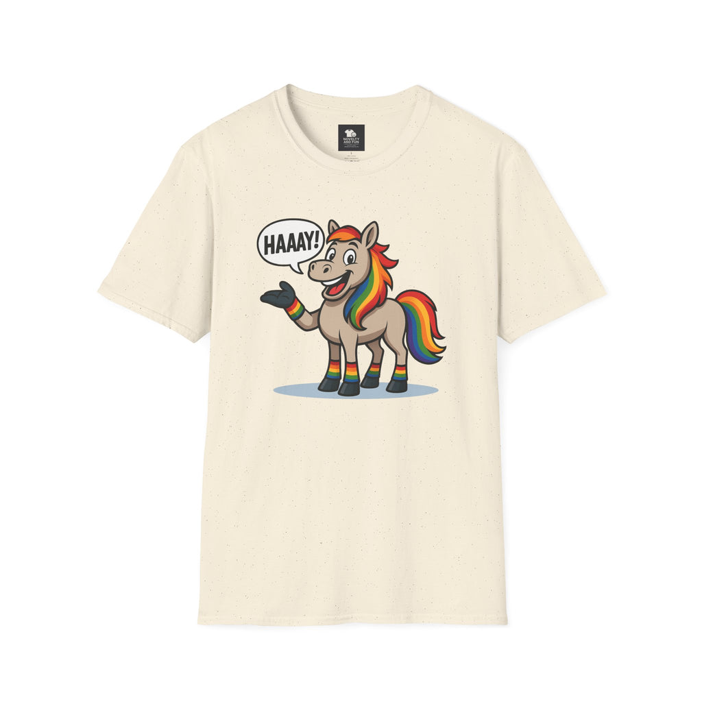 Rainbow Horse Graphic HAAAY T-Shirt, Funny Gift, Pride Apparel, Cute Graphic Tee, LGBTQ Pride Shirt, Colorful Horse Tee,