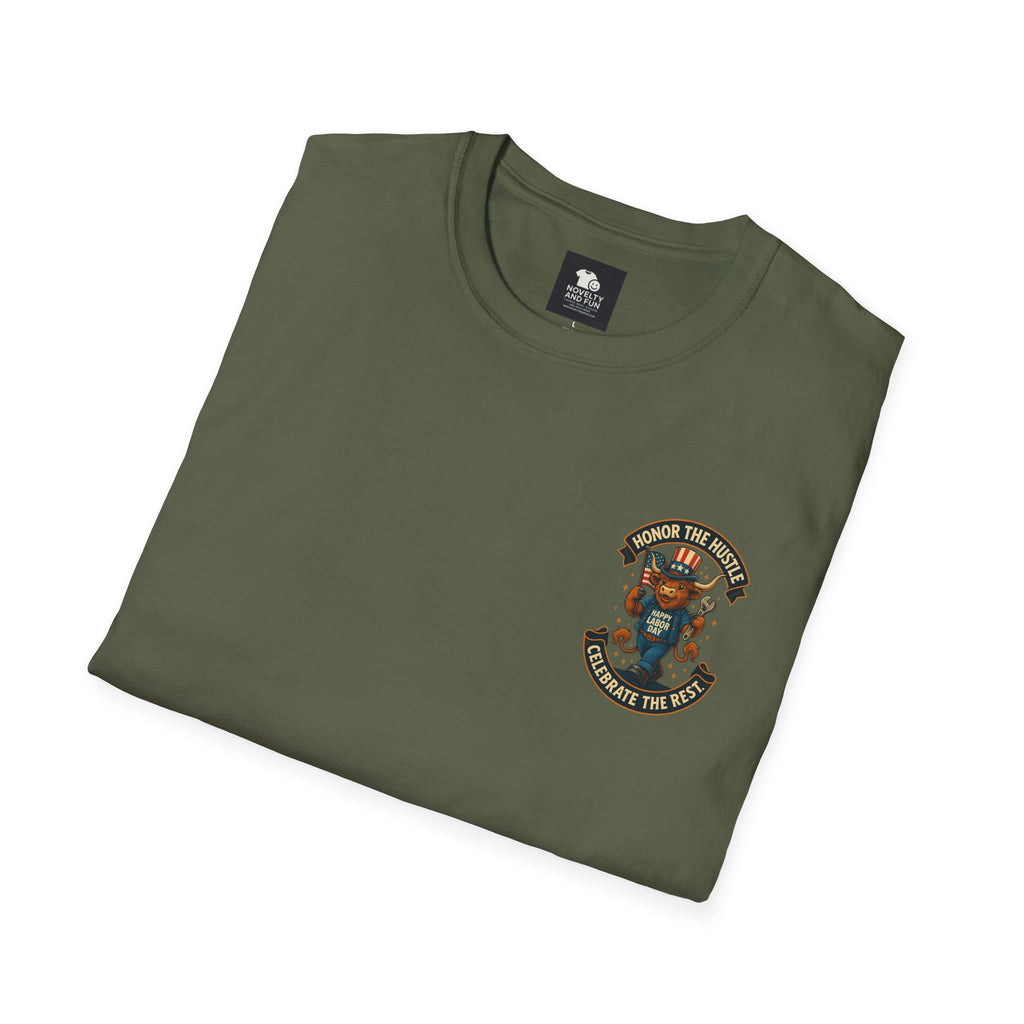 Celebrate Labor Day with Our Happy Highland Cow T-Shirt Front and Back!