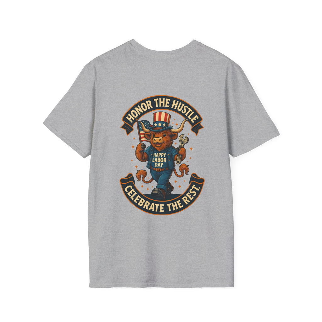 Celebrate Labor Day with Our Happy Highland Cow T-Shirt Front and Back!
