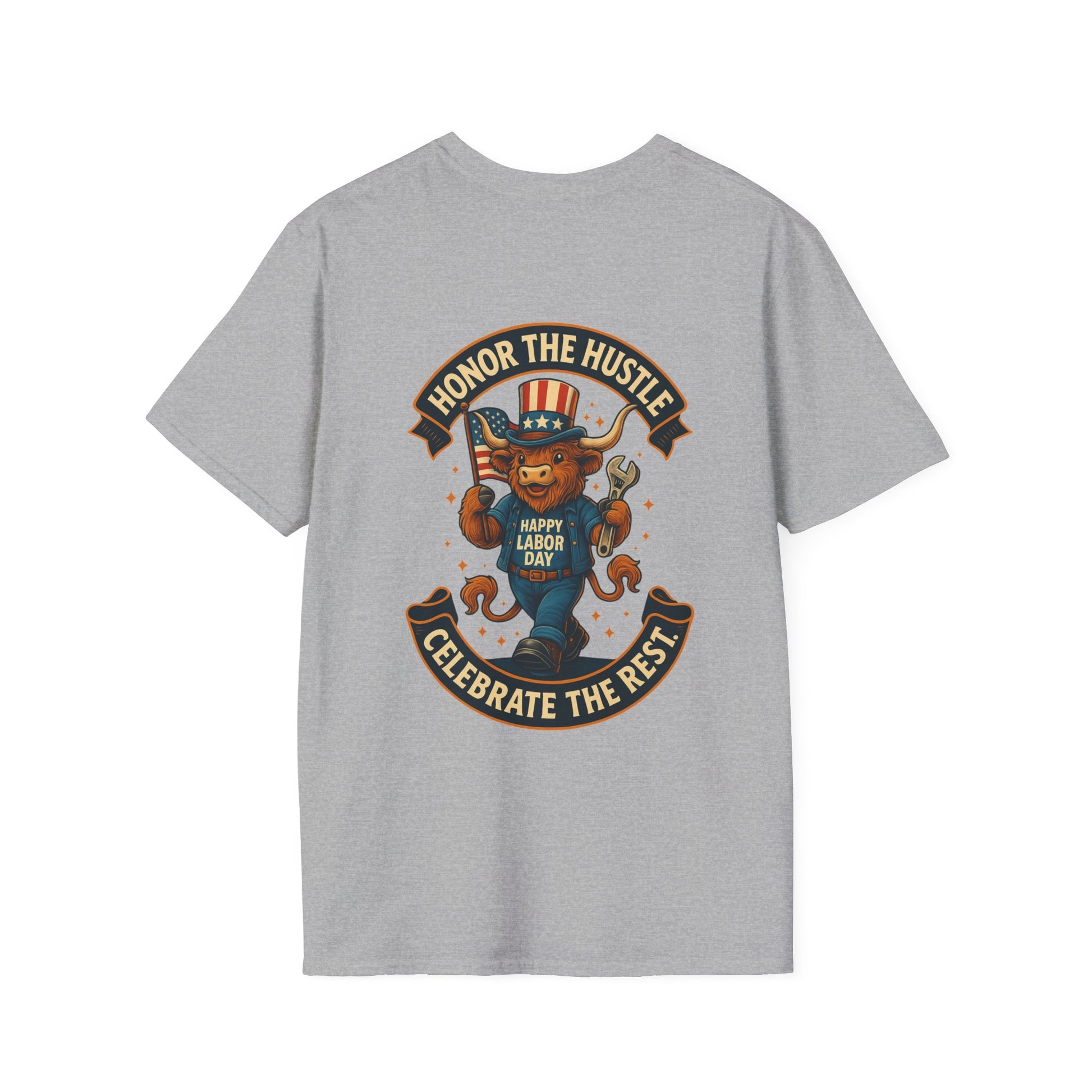 Celebrate Labor Day with Our Happy Highland Cow T-Shirt Front and Back!
