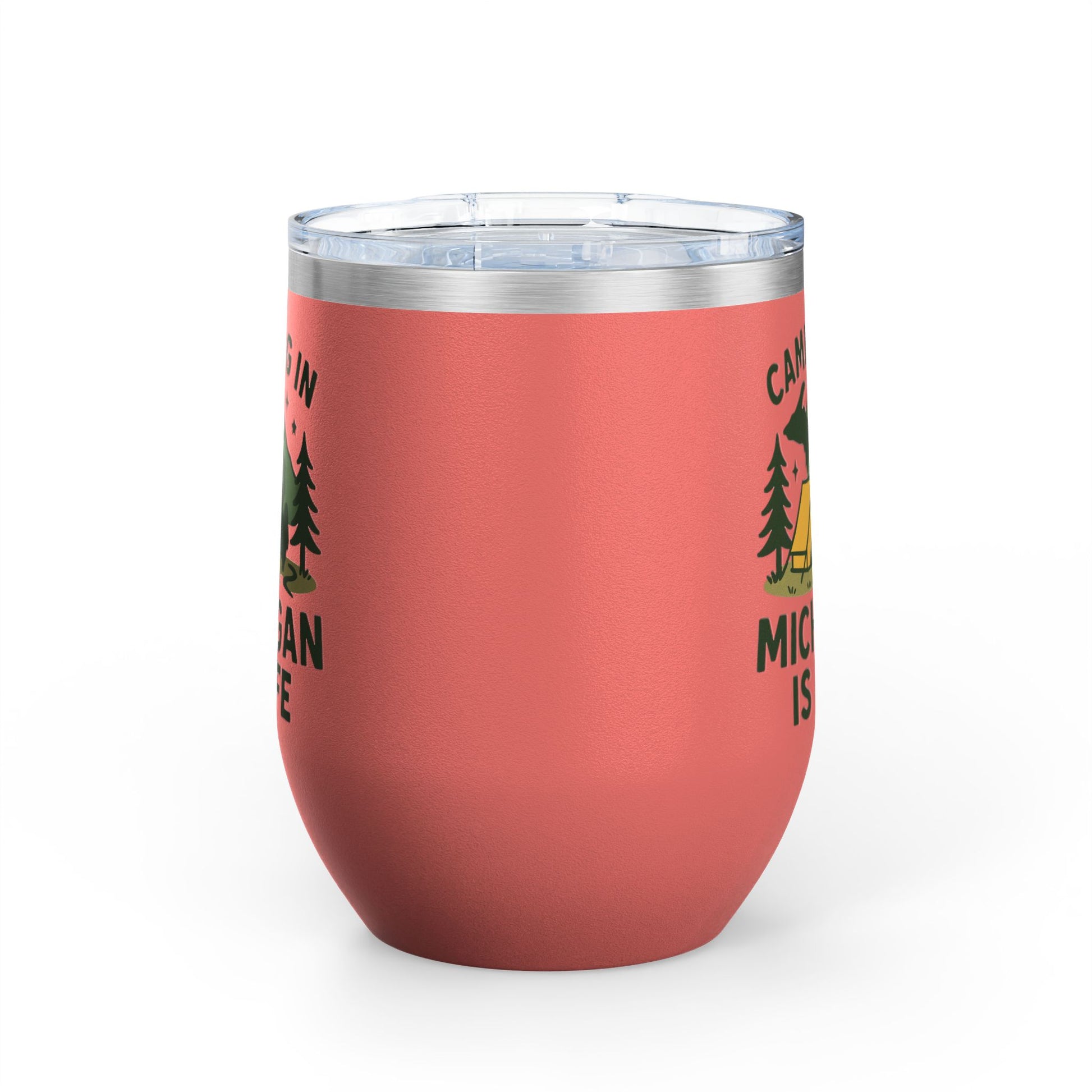 Camping in Michigan Wine Tumbler, 12oz - Perfect for Outdoor Lovers, Gifts for Campers, Travel Mug, Summer Picnics, Adventure Awaits