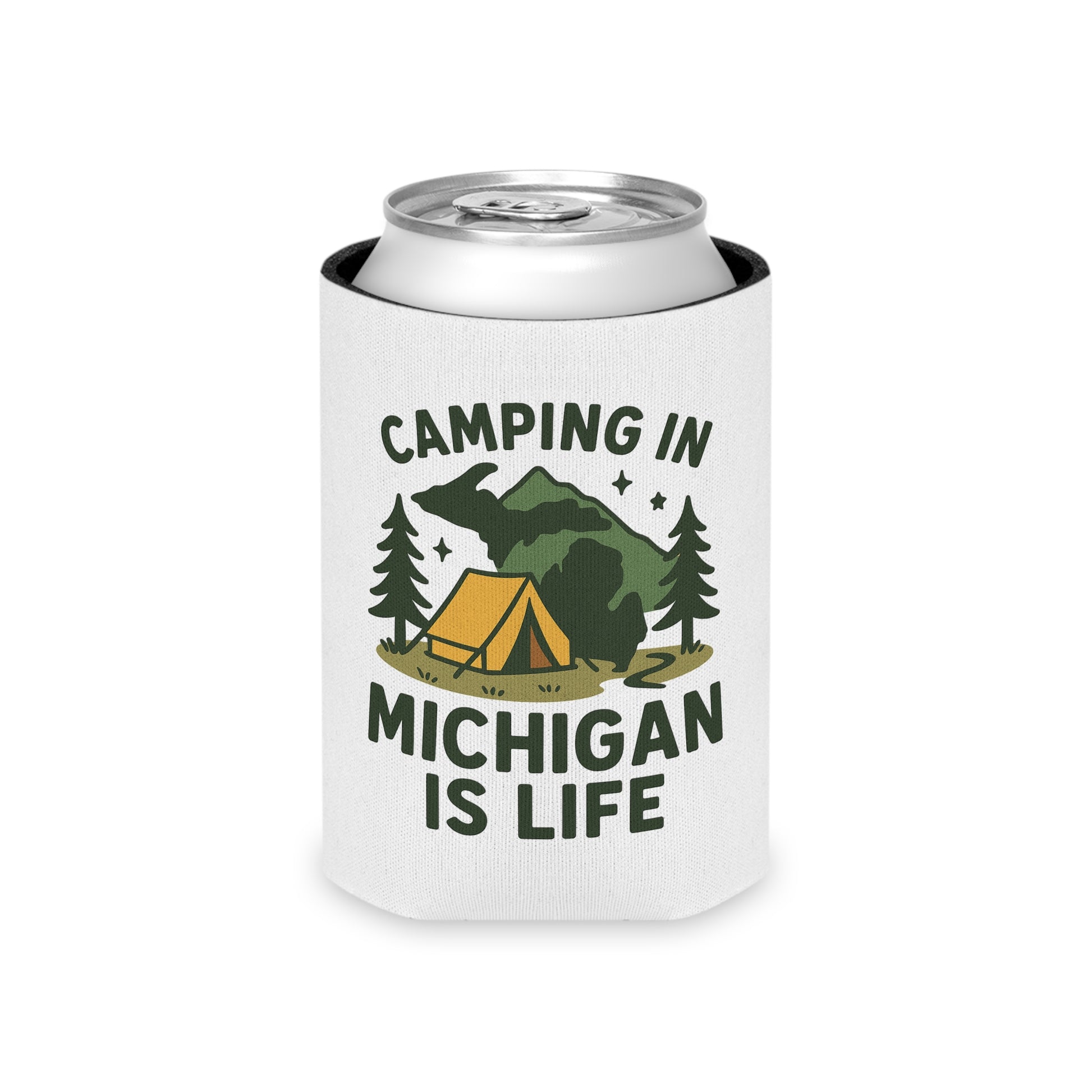 Camping Can Cooler, Michigan Camping Gift, Outdoor Beverage Holder, Summer BBQ Coolie, Hiking Party Accessories, Adventure Gear