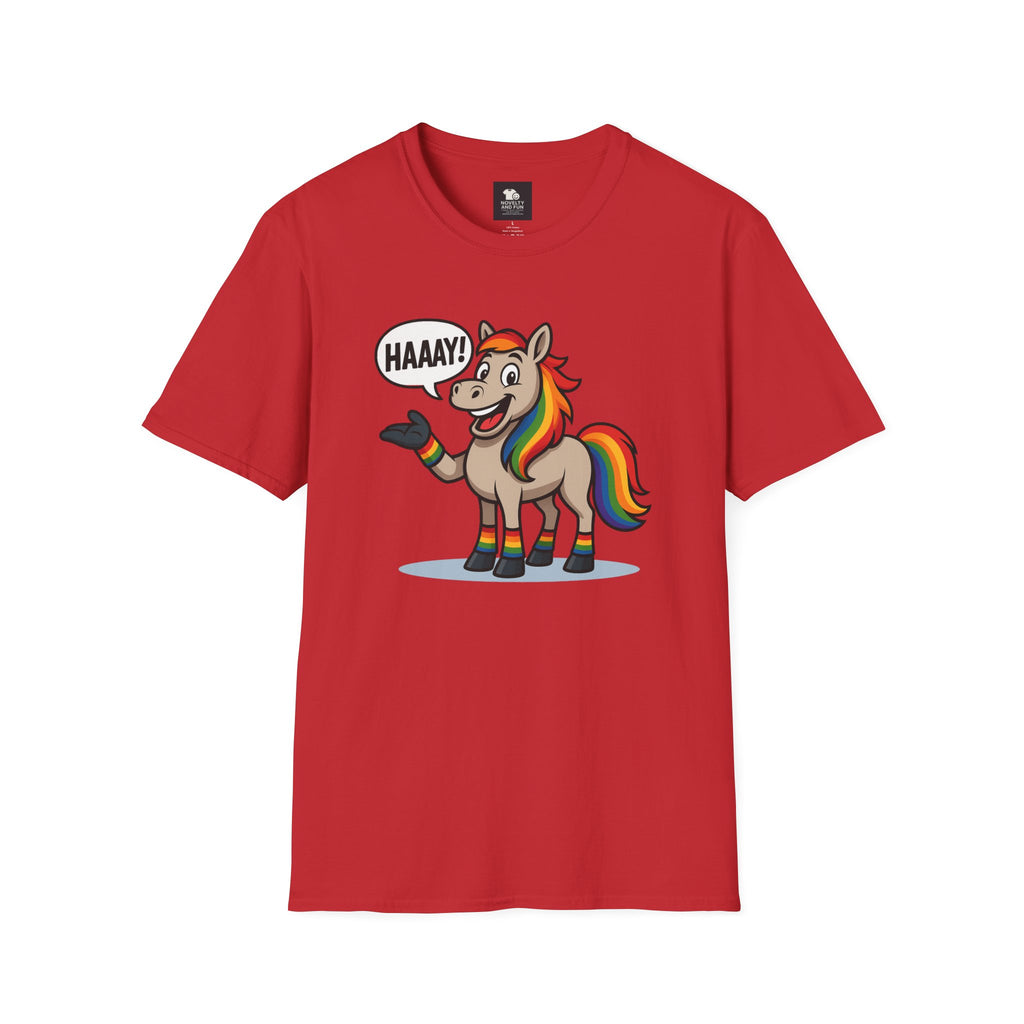 Rainbow Horse Graphic HAAAY T-Shirt, Funny Gift, Pride Apparel, Cute Graphic Tee, LGBTQ Pride Shirt, Colorful Horse Tee,