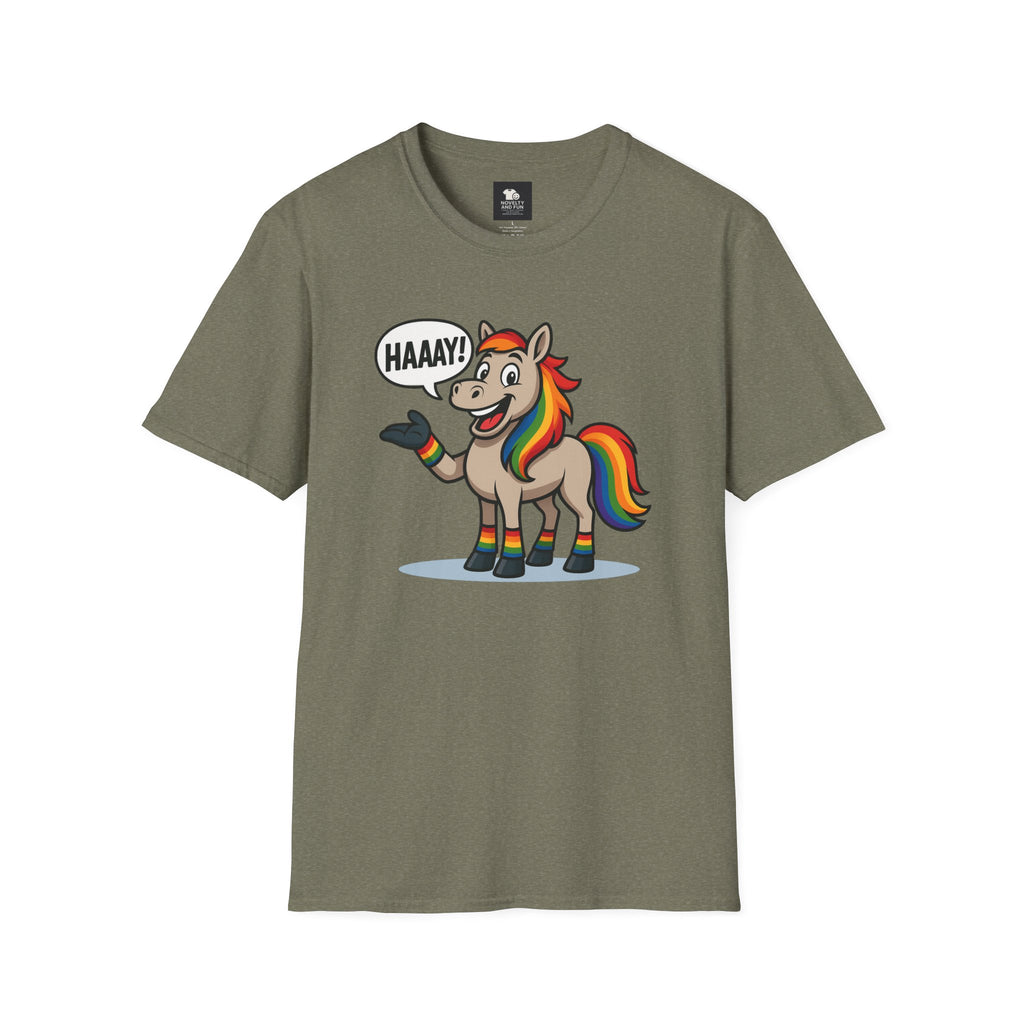 Rainbow Horse Graphic HAAAY T-Shirt, Funny Gift, Pride Apparel, Cute Graphic Tee, LGBTQ Pride Shirt, Colorful Horse Tee,