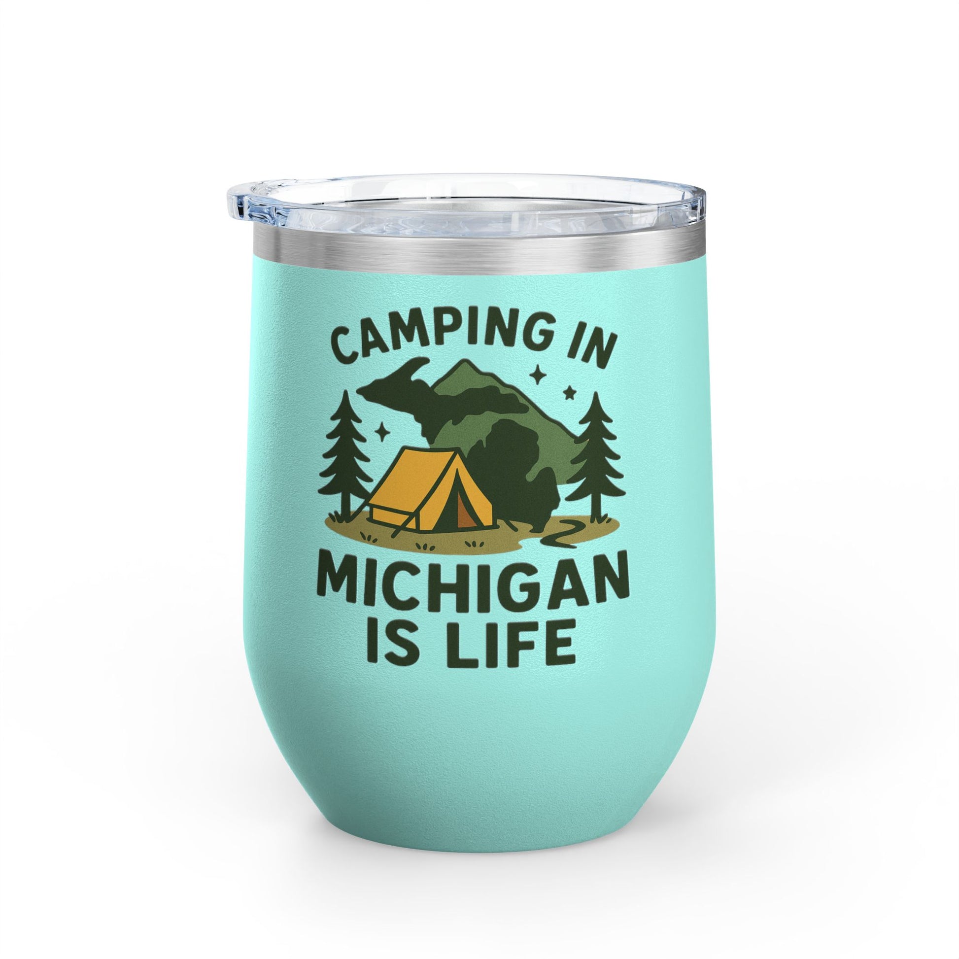 Camping in Michigan Wine Tumbler, 12oz - Perfect for Outdoor Lovers, Gifts for Campers, Travel Mug, Summer Picnics, Adventure Awaits