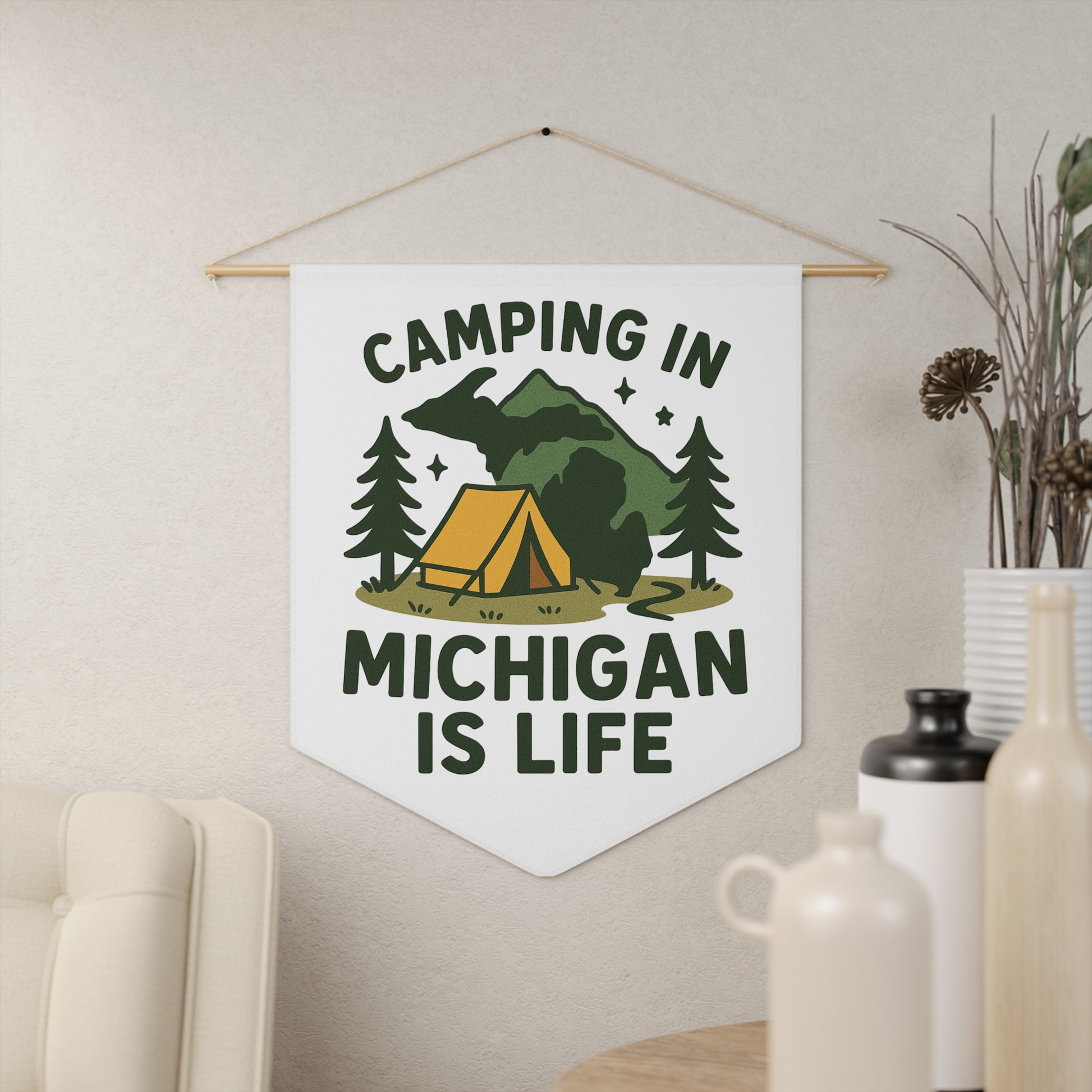 Camping Pennant Wall Banner, Michigan Decor, Outdoor Living, Adventure Gift, Nature Wall Art, Camping Vibe Home Decor