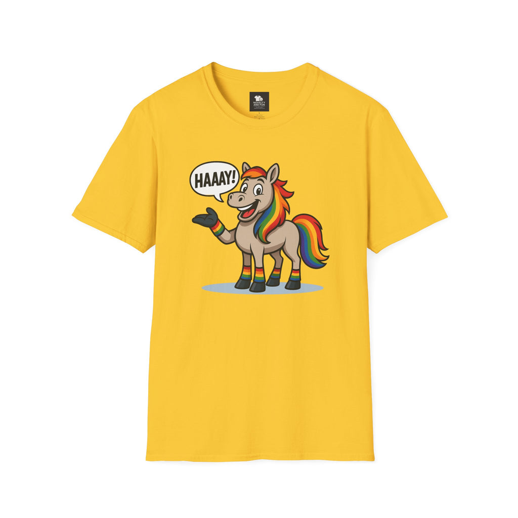 Rainbow Horse Graphic HAAAY T-Shirt, Funny Gift, Pride Apparel, Cute Graphic Tee, LGBTQ Pride Shirt, Colorful Horse Tee,