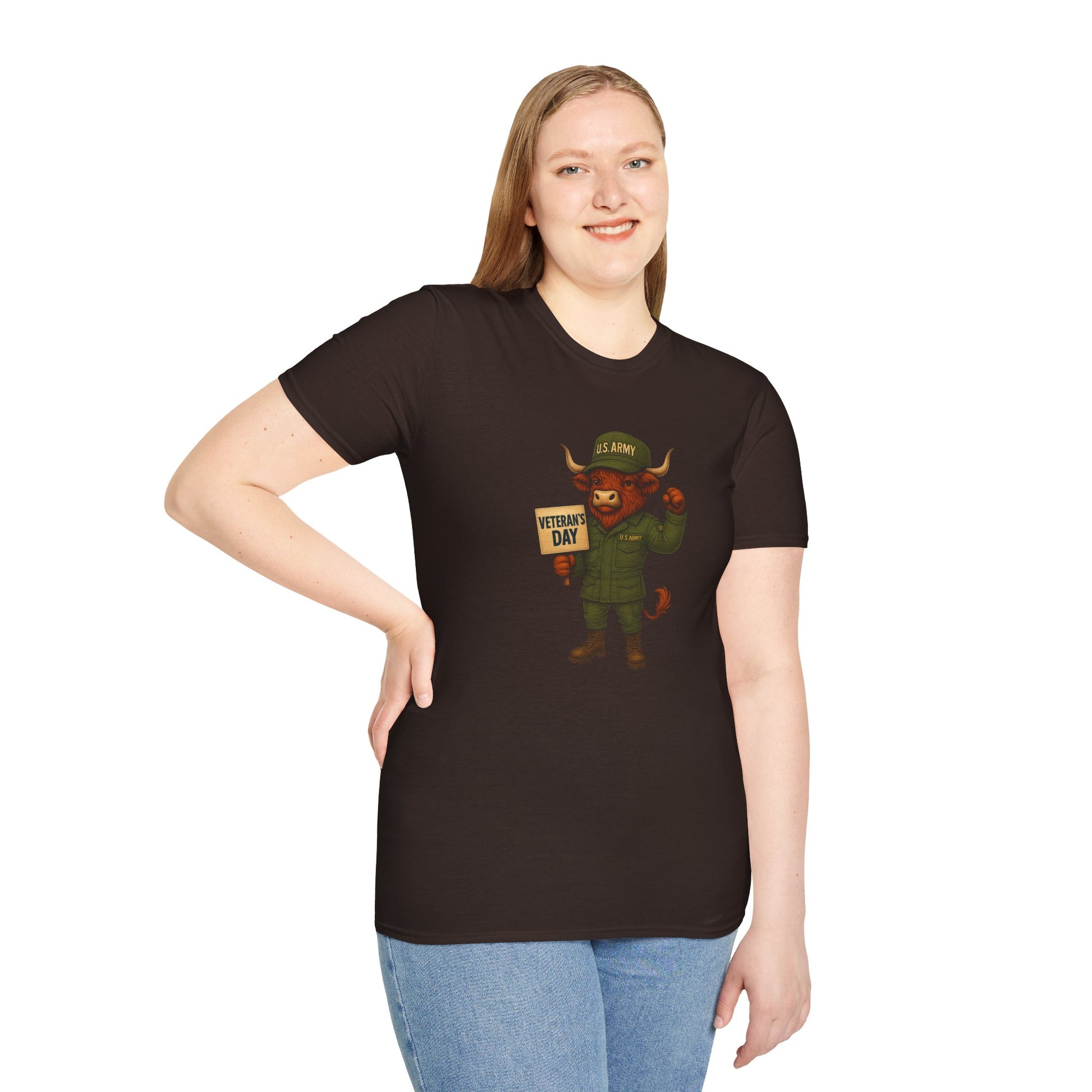 Veteran's Day Army Highland Cow T-Shirt