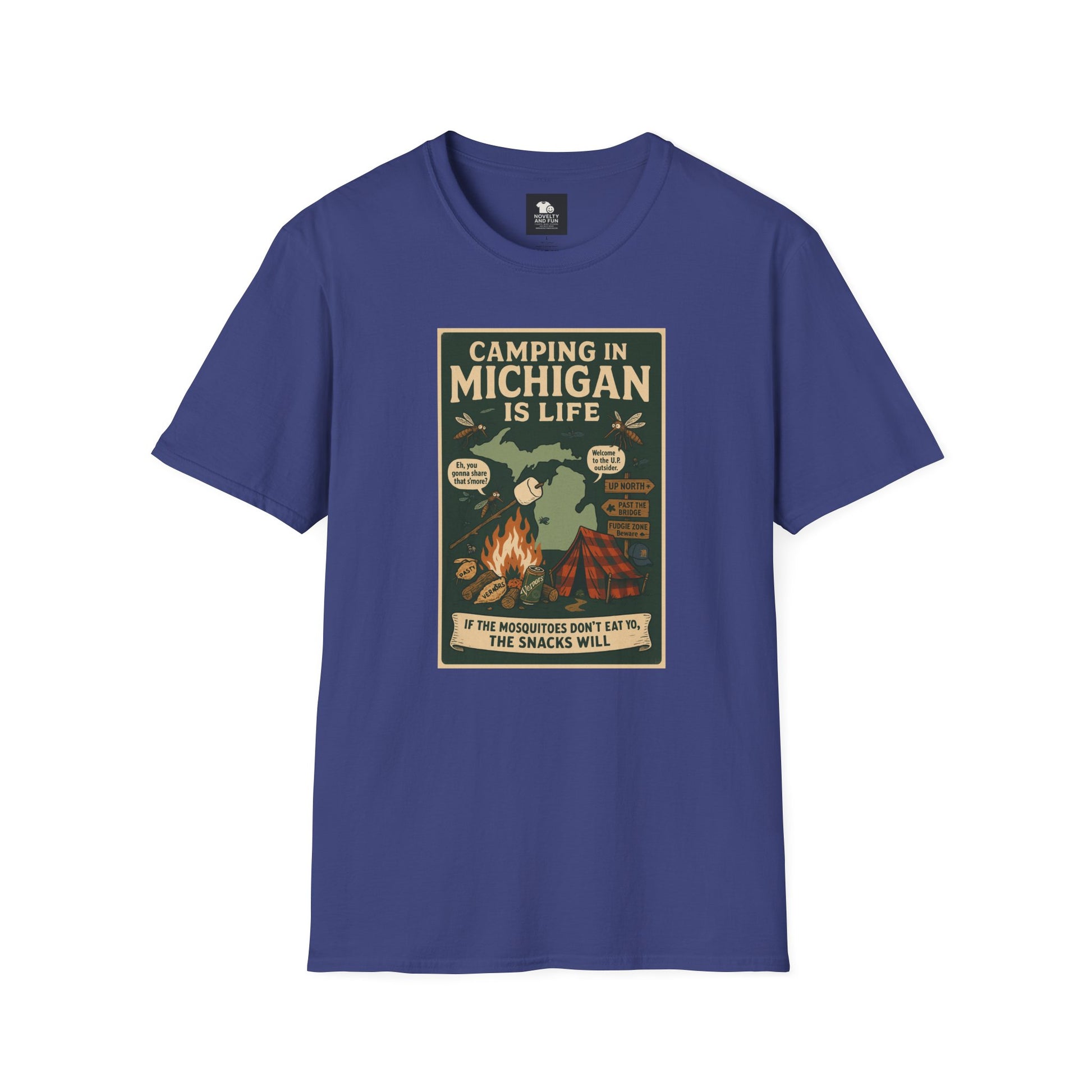Camping in Michigan Unisex Softstyle T-Shirt, Outdoor Adventure Shirt, Ideal Gift for Campers, Nature Lovers, Summer Fun