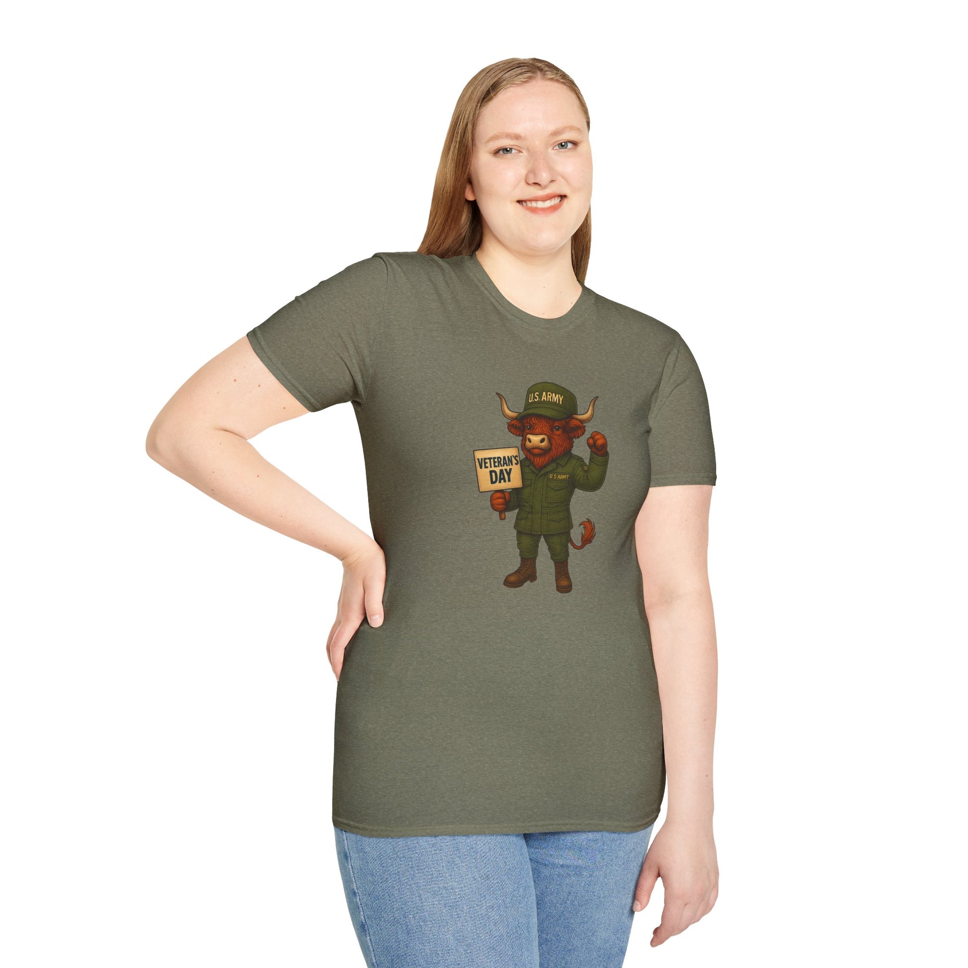 Veteran's Day Army Highland Cow T-Shirt