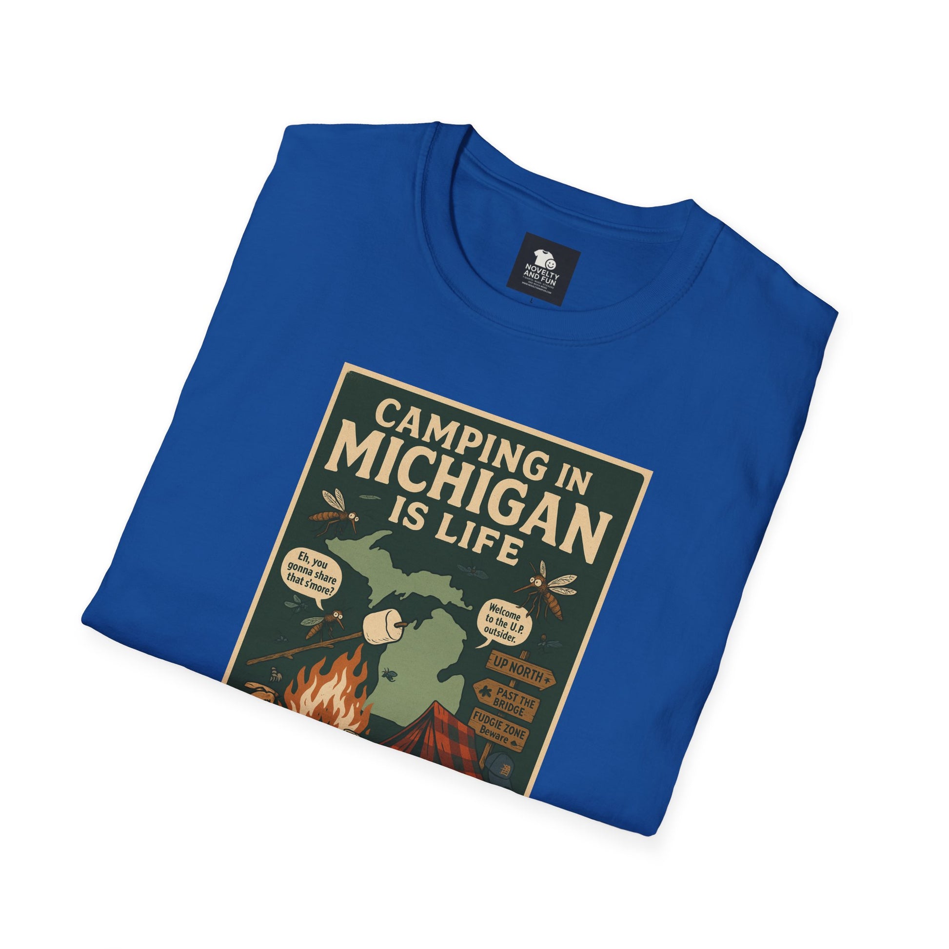 Camping in Michigan Unisex Softstyle T-Shirt, Outdoor Adventure Shirt, Ideal Gift for Campers, Nature Lovers, Summer Fun