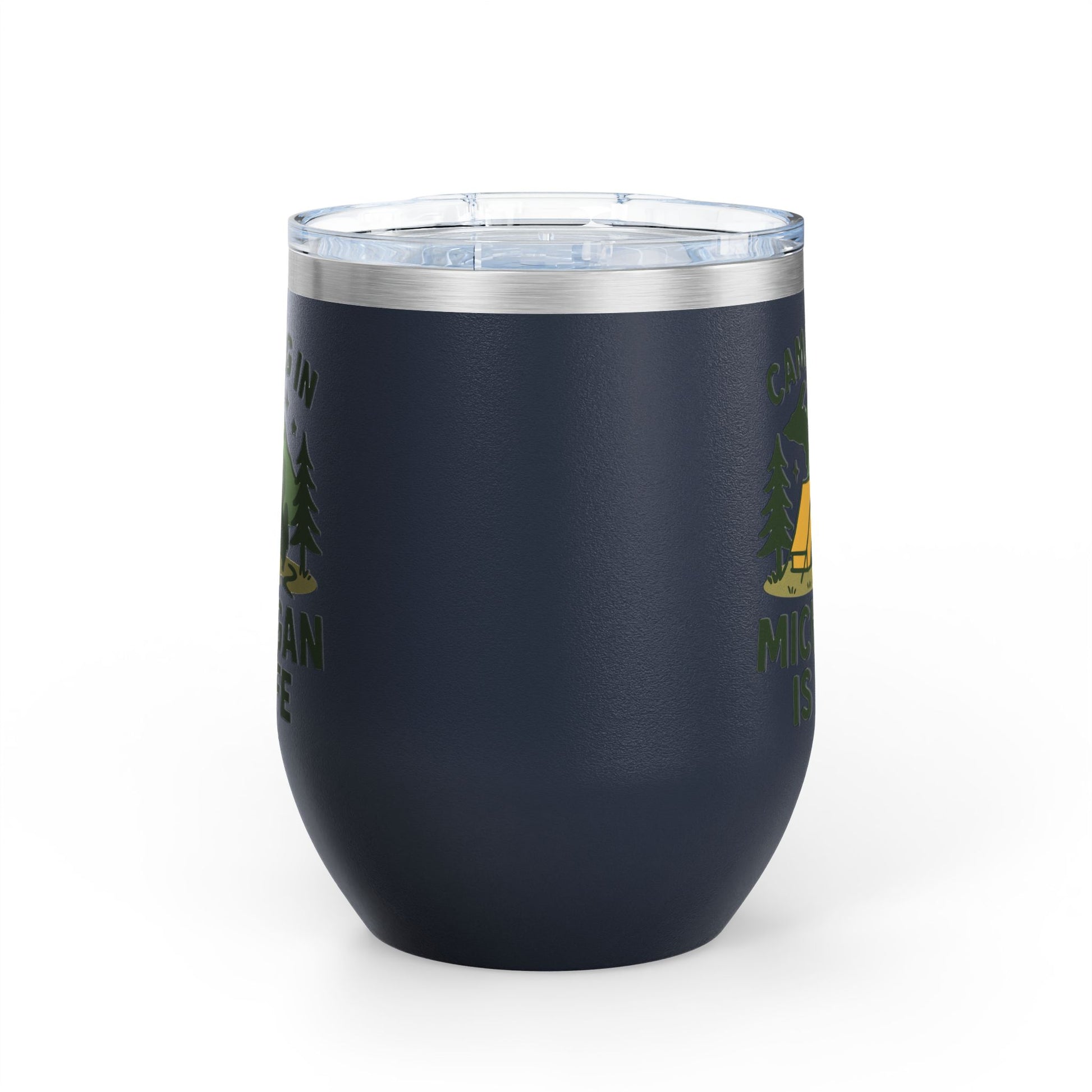 Camping in Michigan Wine Tumbler, 12oz - Perfect for Outdoor Lovers, Gifts for Campers, Travel Mug, Summer Picnics, Adventure Awaits