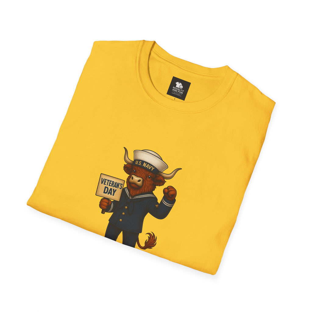 Veteran's Day Navy Highland Cow T-Shirt