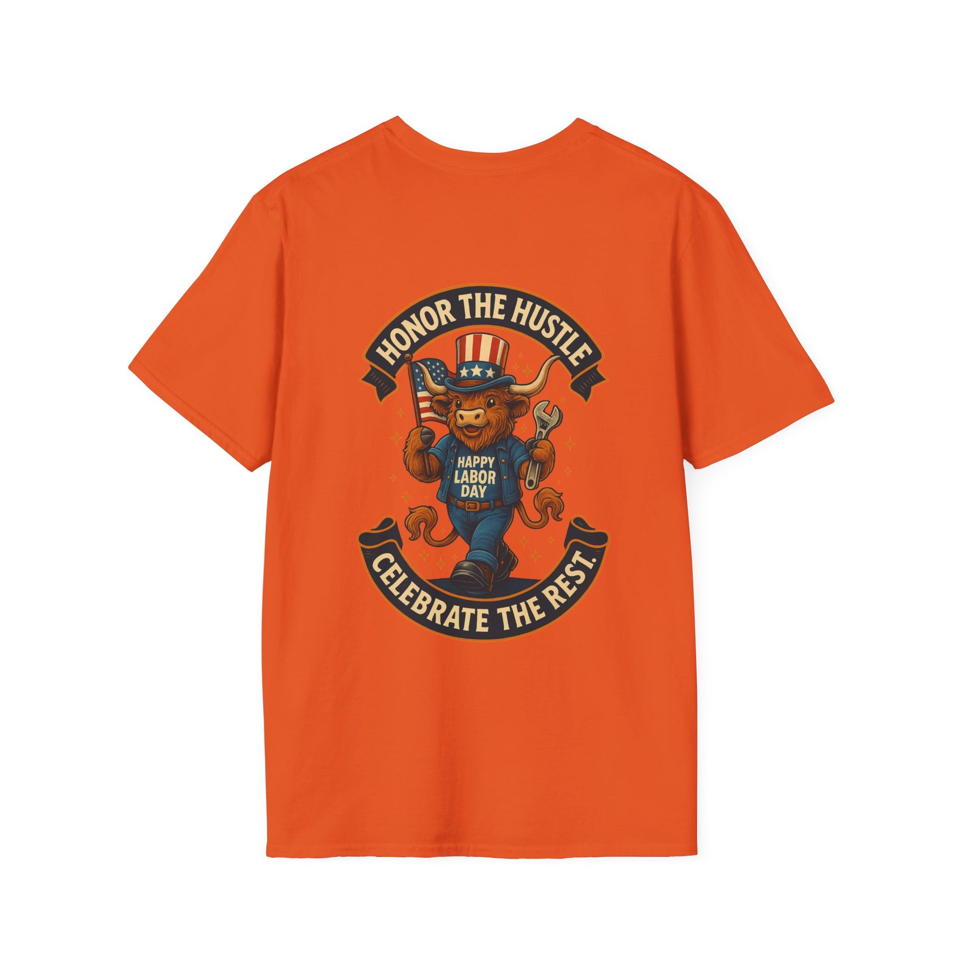 Celebrate Labor Day with Our Happy Highland Cow T-Shirt Front and Back!