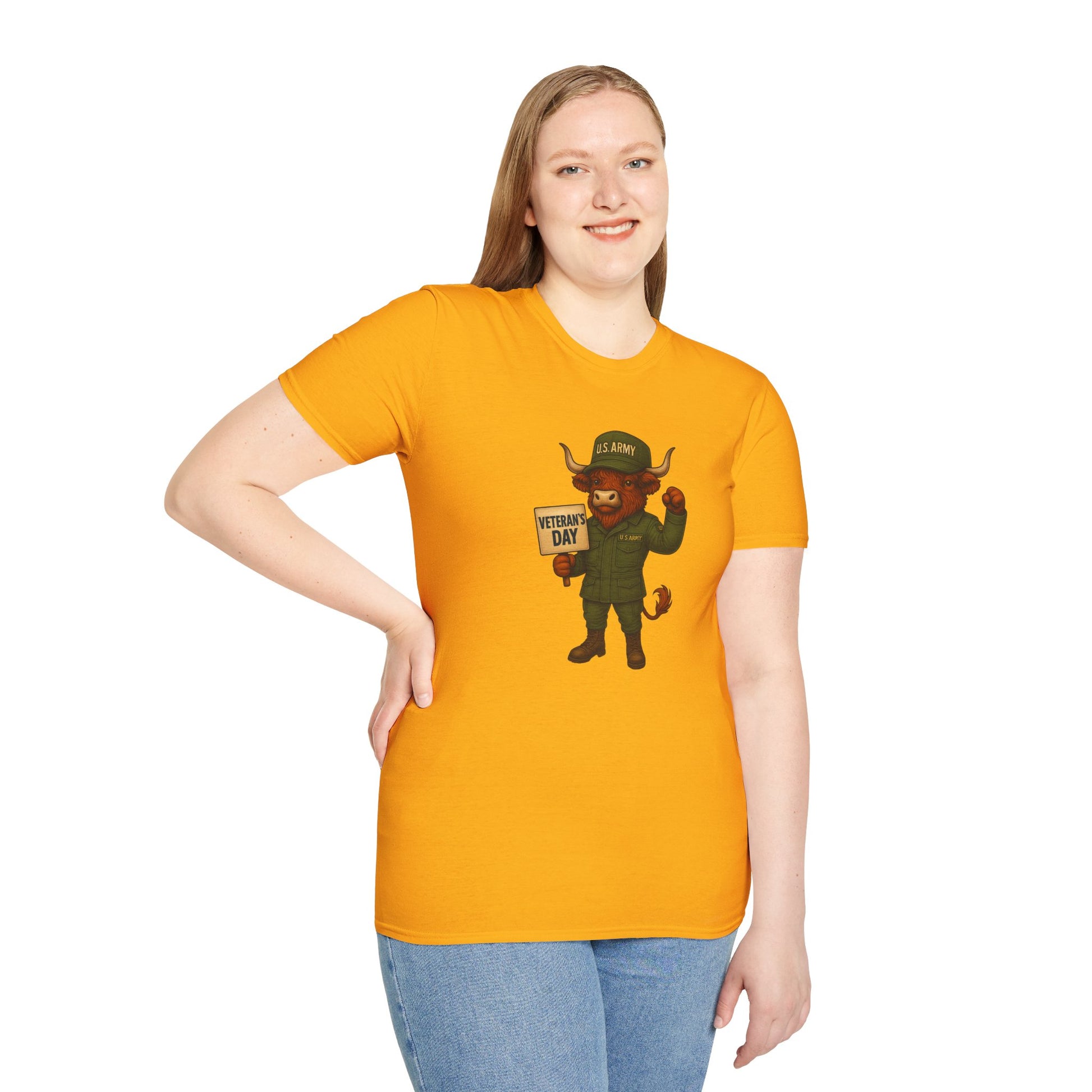 Veteran's Day Army Highland Cow T-Shirt