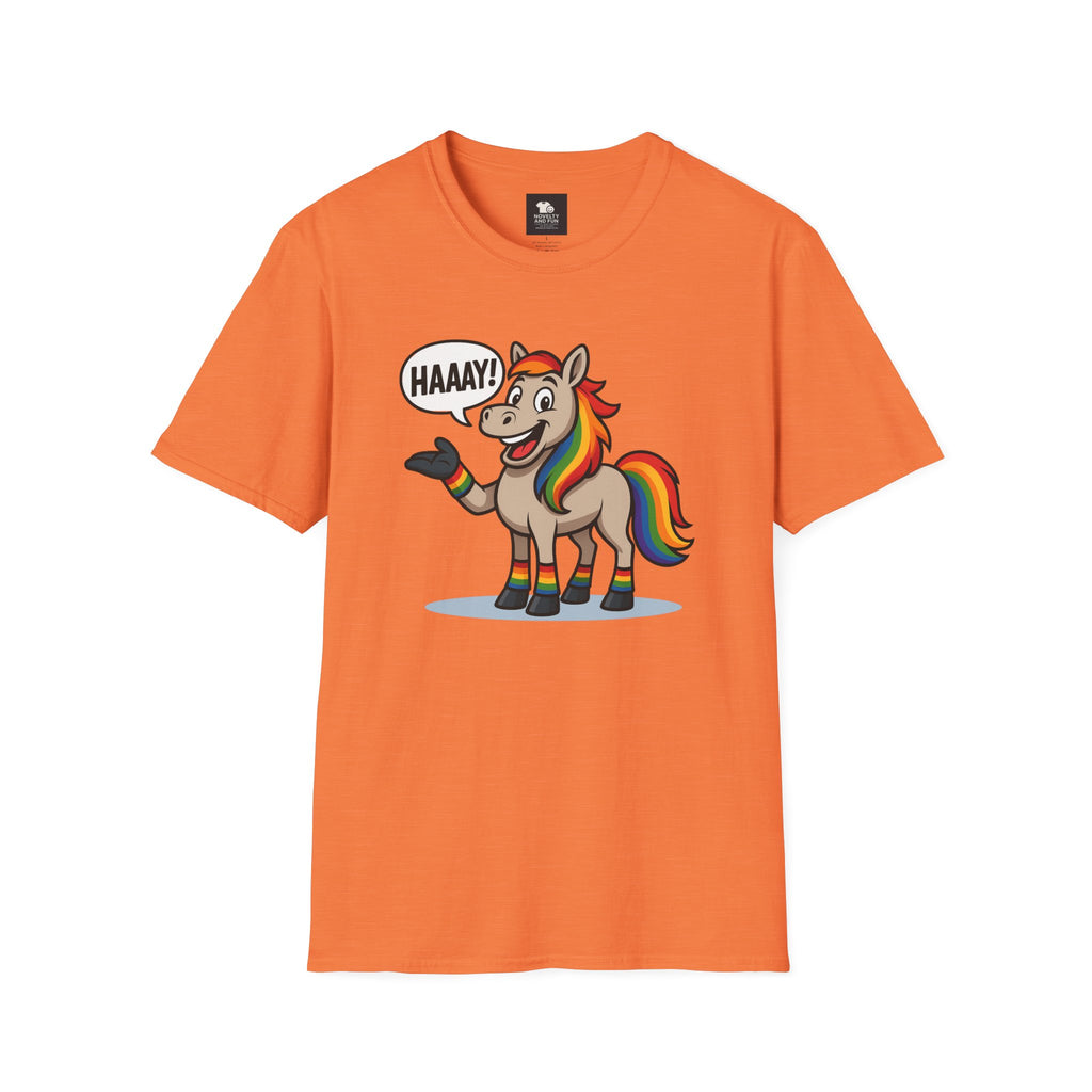 Rainbow Horse Graphic HAAAY T-Shirt, Funny Gift, Pride Apparel, Cute Graphic Tee, LGBTQ Pride Shirt, Colorful Horse Tee,