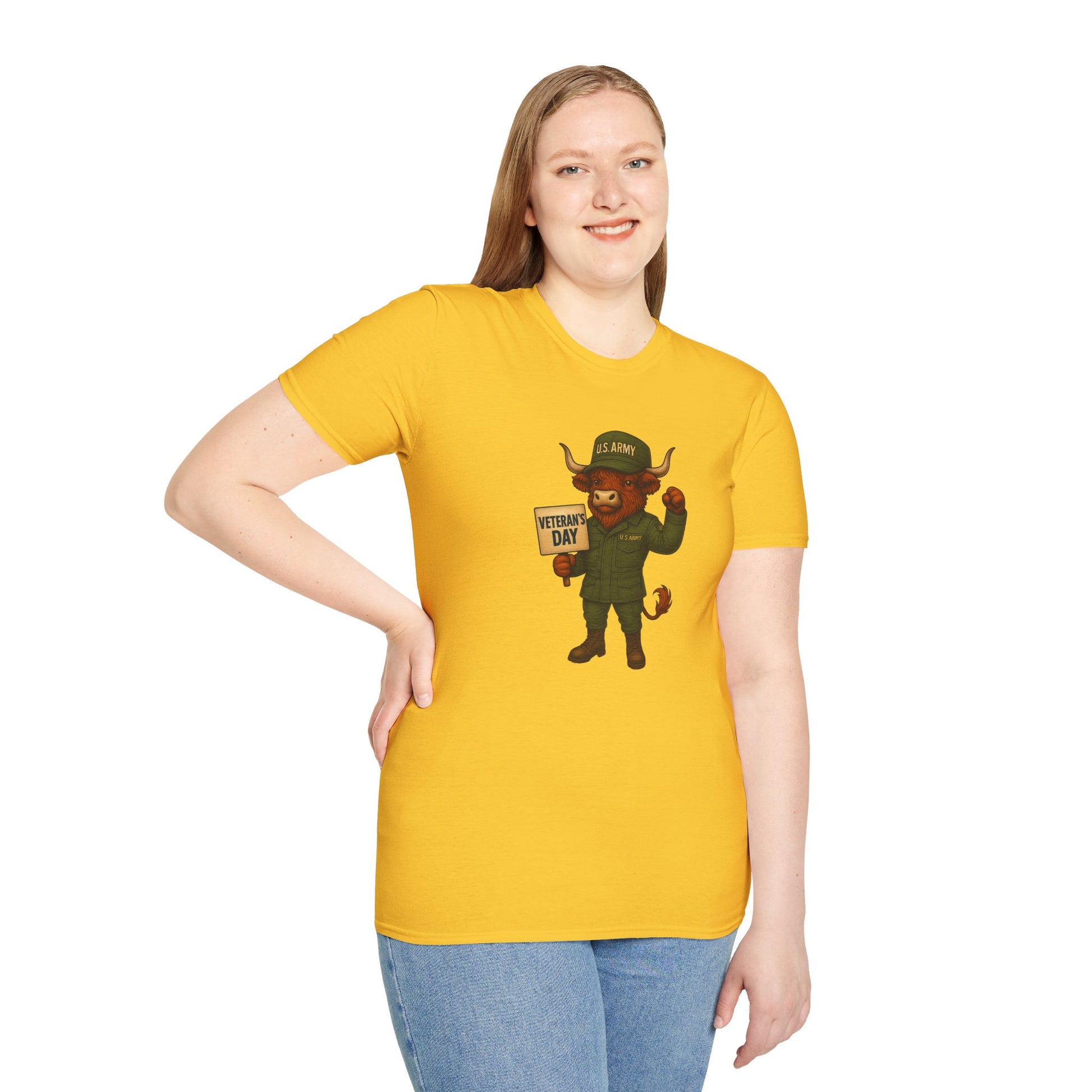Veteran's Day Army Highland Cow T-Shirt
