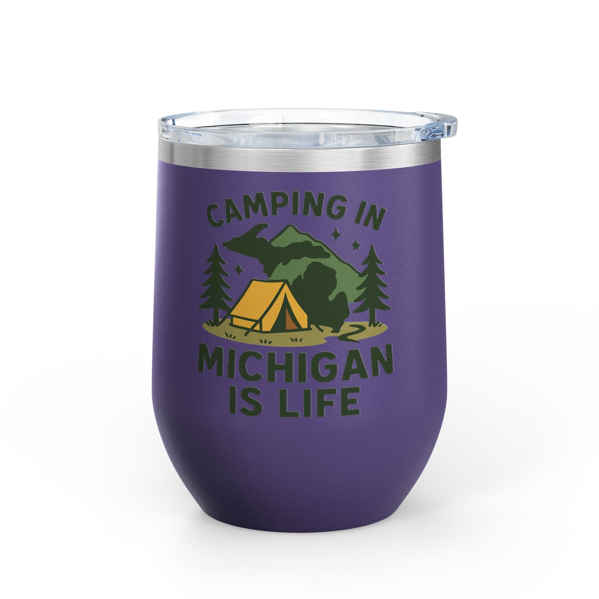 Camping in Michigan Wine Tumbler, 12oz - Perfect for Outdoor Lovers, Gifts for Campers, Travel Mug, Summer Picnics, Adventure Awaits