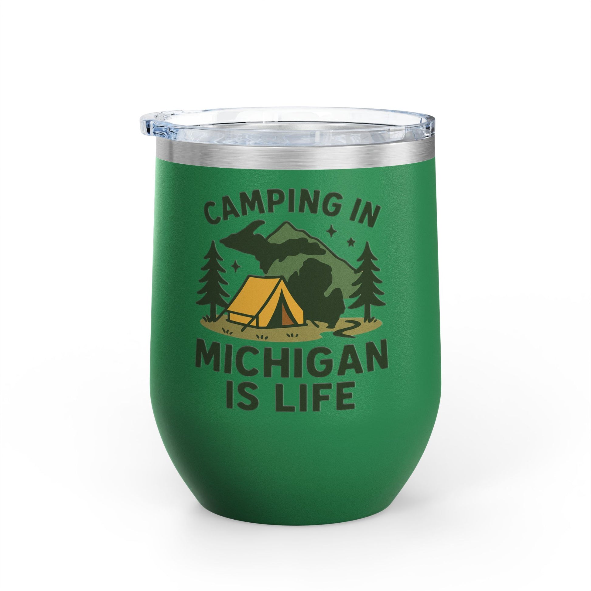 Camping in Michigan Wine Tumbler, 12oz - Perfect for Outdoor Lovers, Gifts for Campers, Travel Mug, Summer Picnics, Adventure Awaits