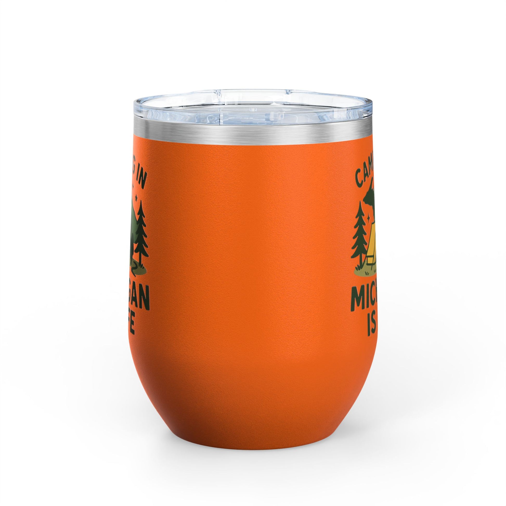 Camping in Michigan Wine Tumbler, 12oz - Perfect for Outdoor Lovers, Gifts for Campers, Travel Mug, Summer Picnics, Adventure Awaits