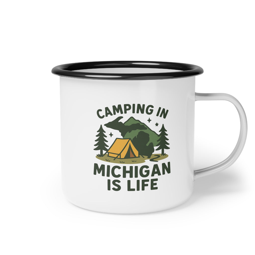 Camping Enamel Camp Cup - Adventure Lover's Mug, Outdoor Gifts, Michigan Campfire Decor, Unique Camping Accessories